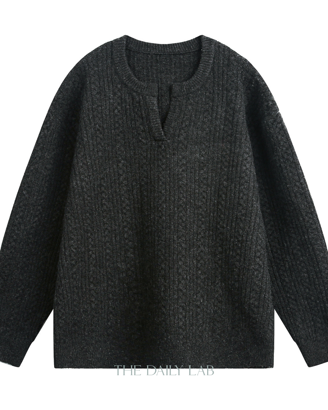 Oversized V-Neck Knit Sweater in Black