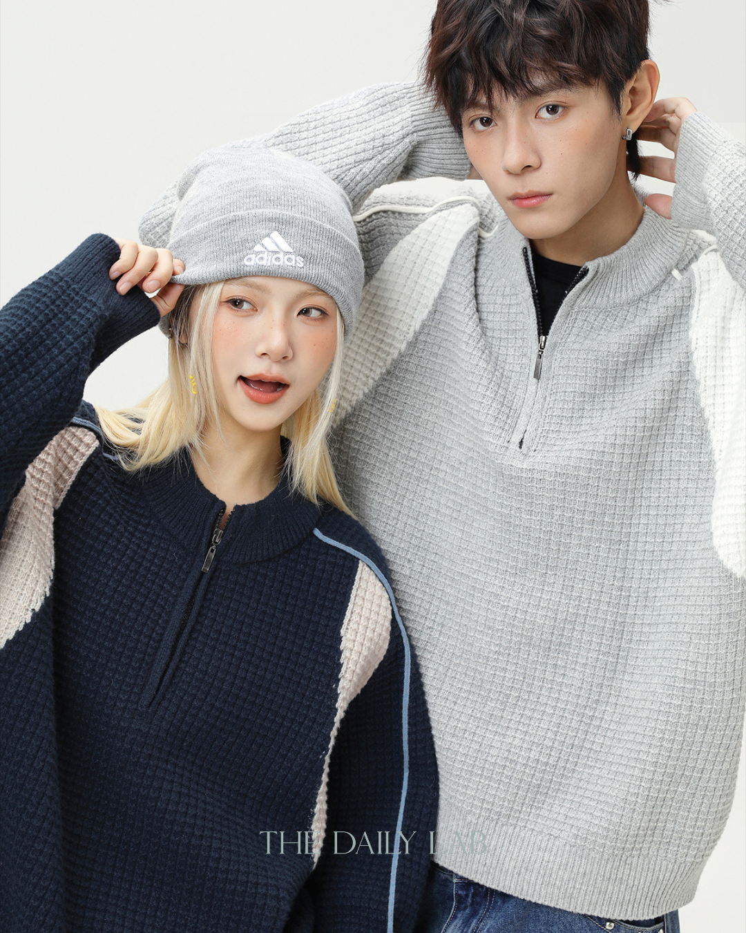 Colorblock Fleece Knit Jacket in Khaki