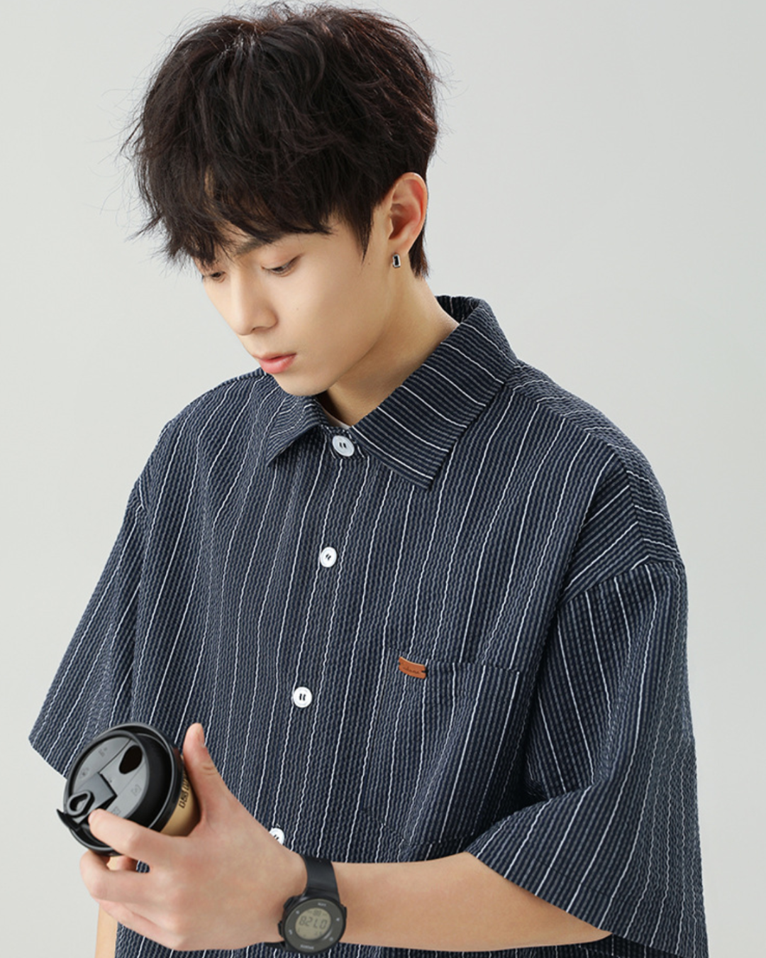 Striped Buttoned Overshirt in Navy (In-Stock)