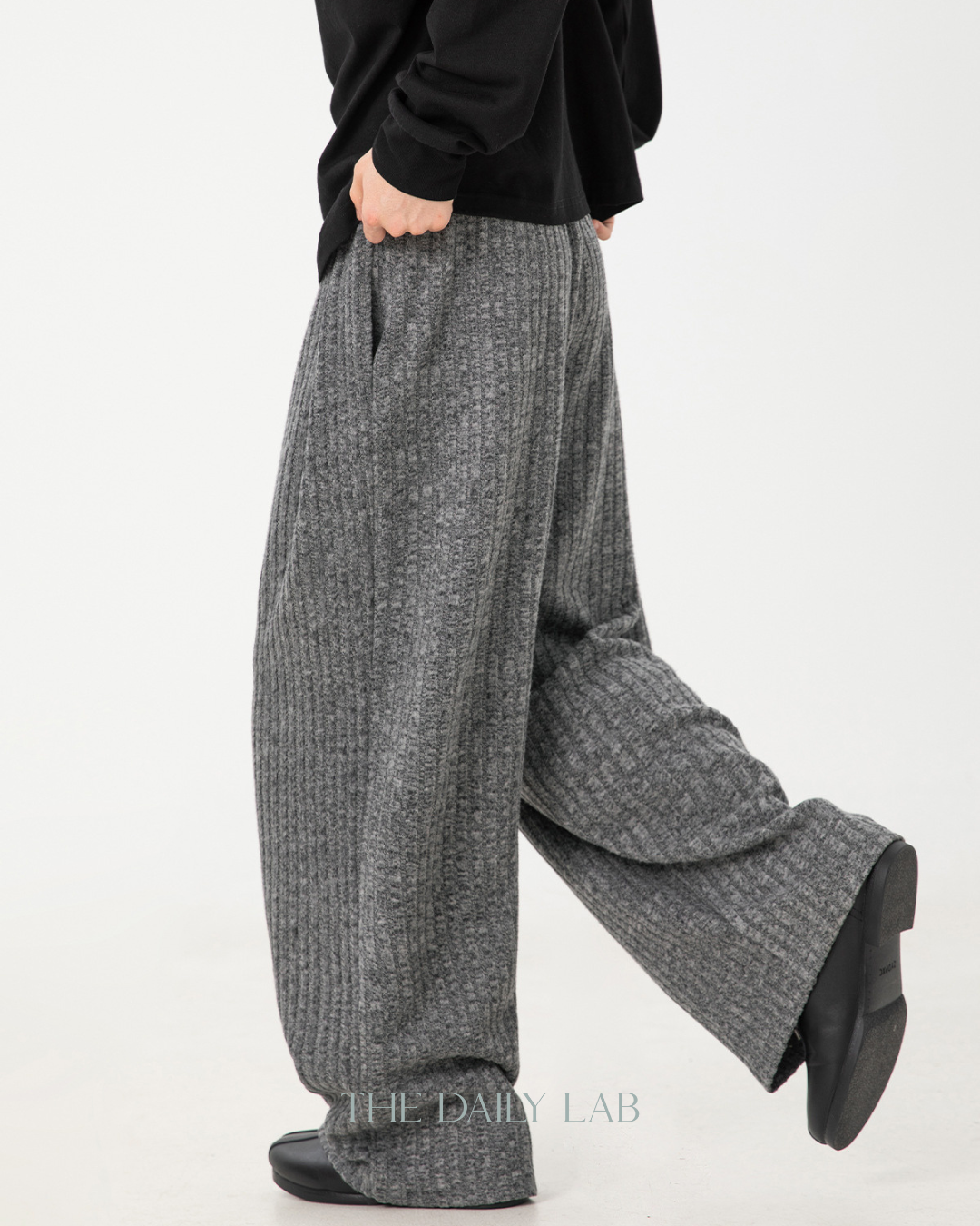 Textured Fleece Loose-fit Draped Casual Pants In Dark Grey