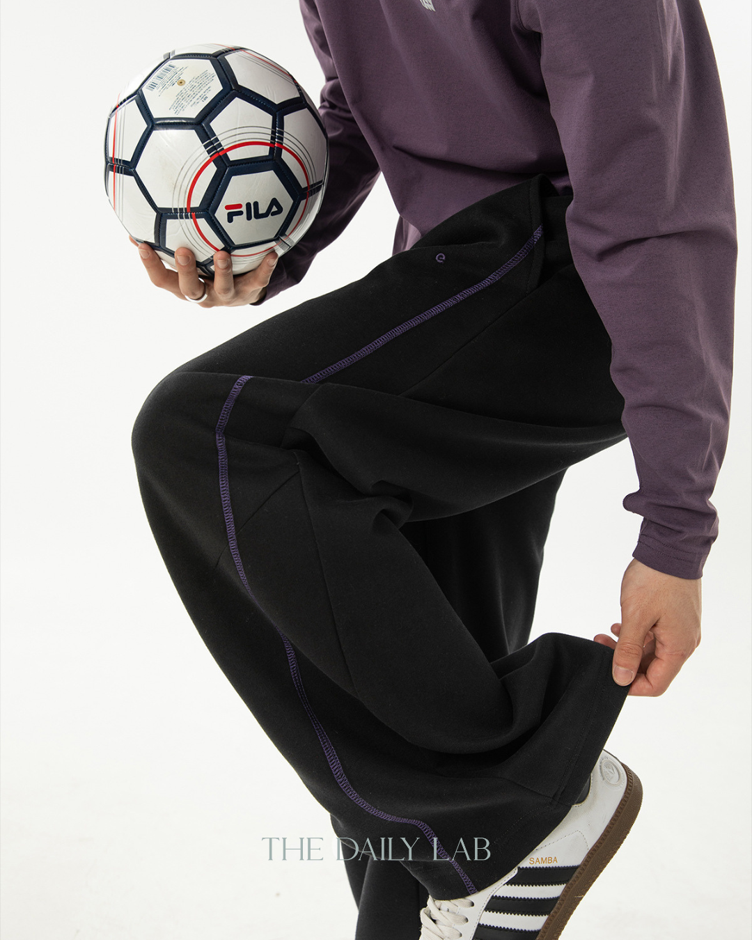 Heavyweight Color-blocked With Contrast Stitching Casual Pants In Black