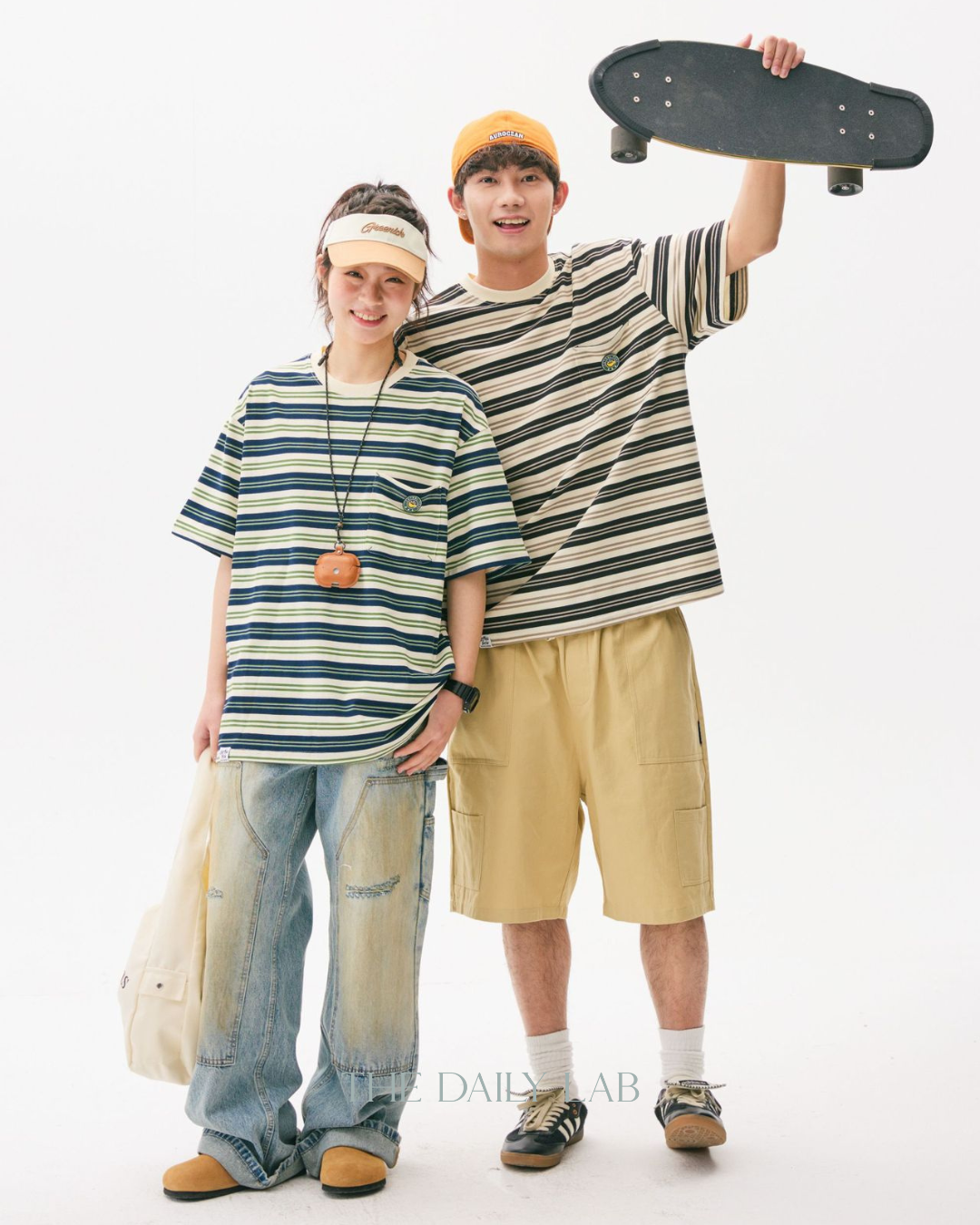 Teen Streetwear Striped Loose Fit Tee in Black/White