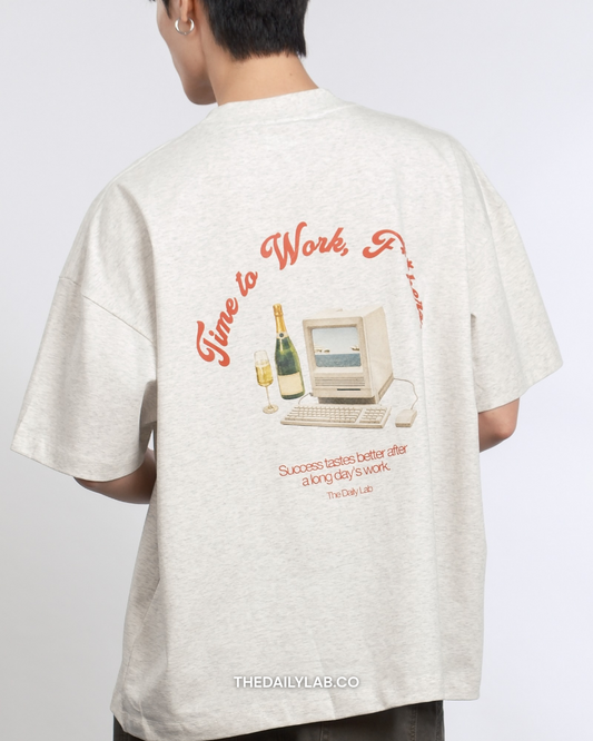 Time to Work Graphic Boxy Tee in Grey (In-Stock)