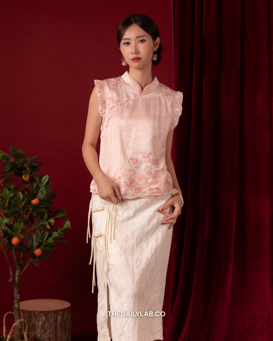 Blush Heritage Embroidered Vest in Pink