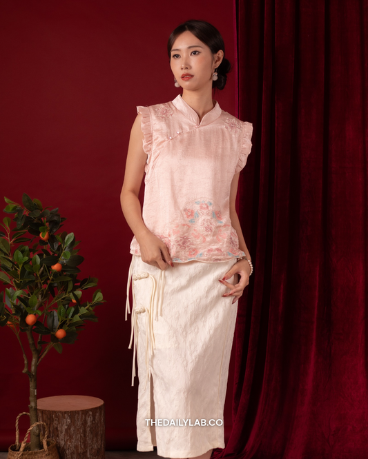Blush Heritage Embroidered Vest in Pink
