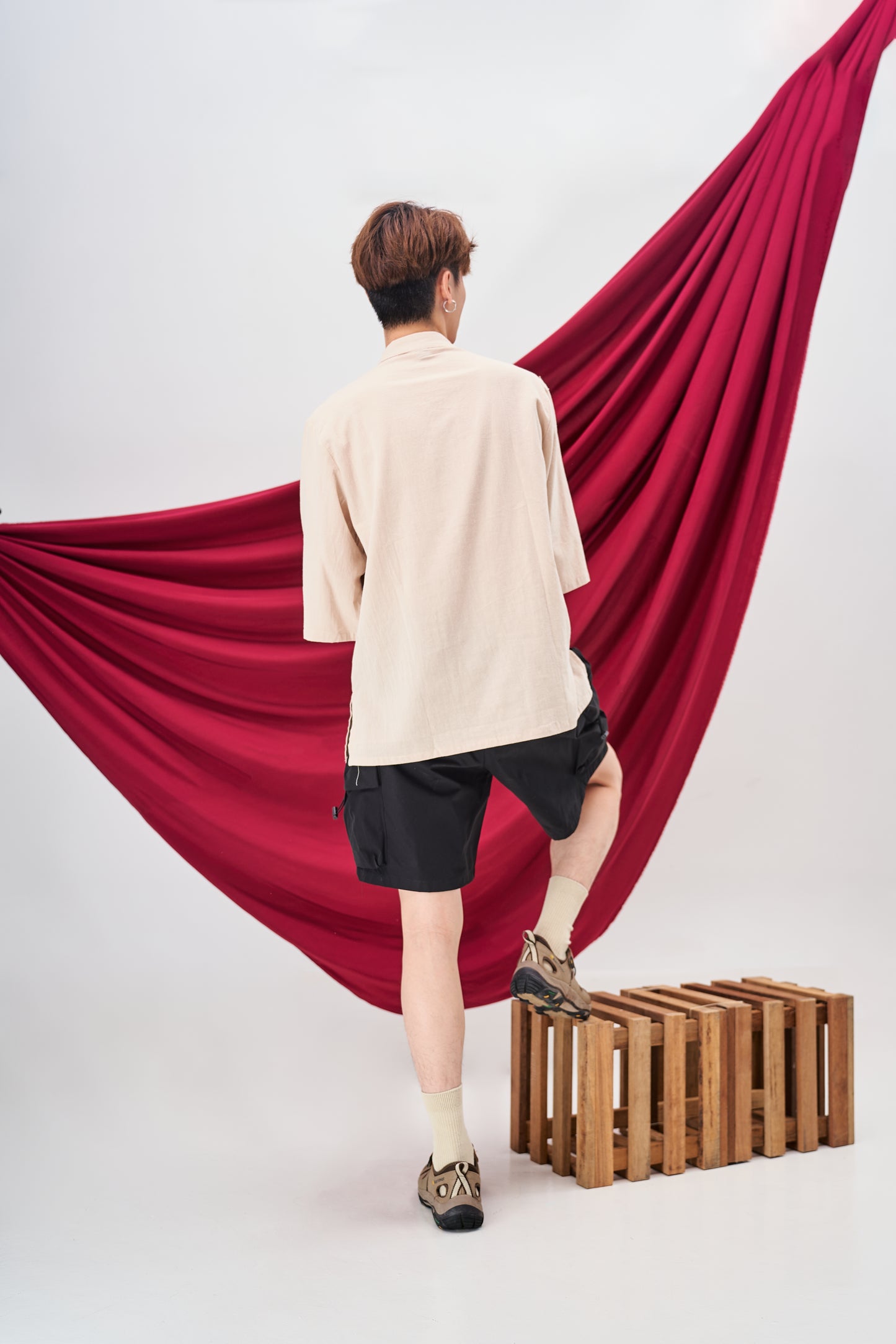 Cotton Linen Tang Suit in Beige