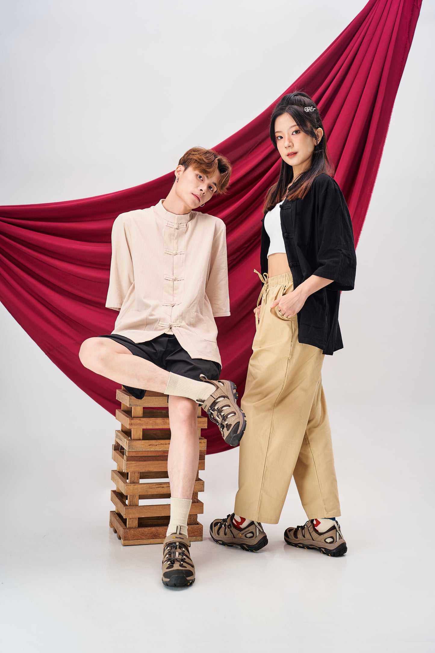 Cotton Linen Tang Suit in Beige