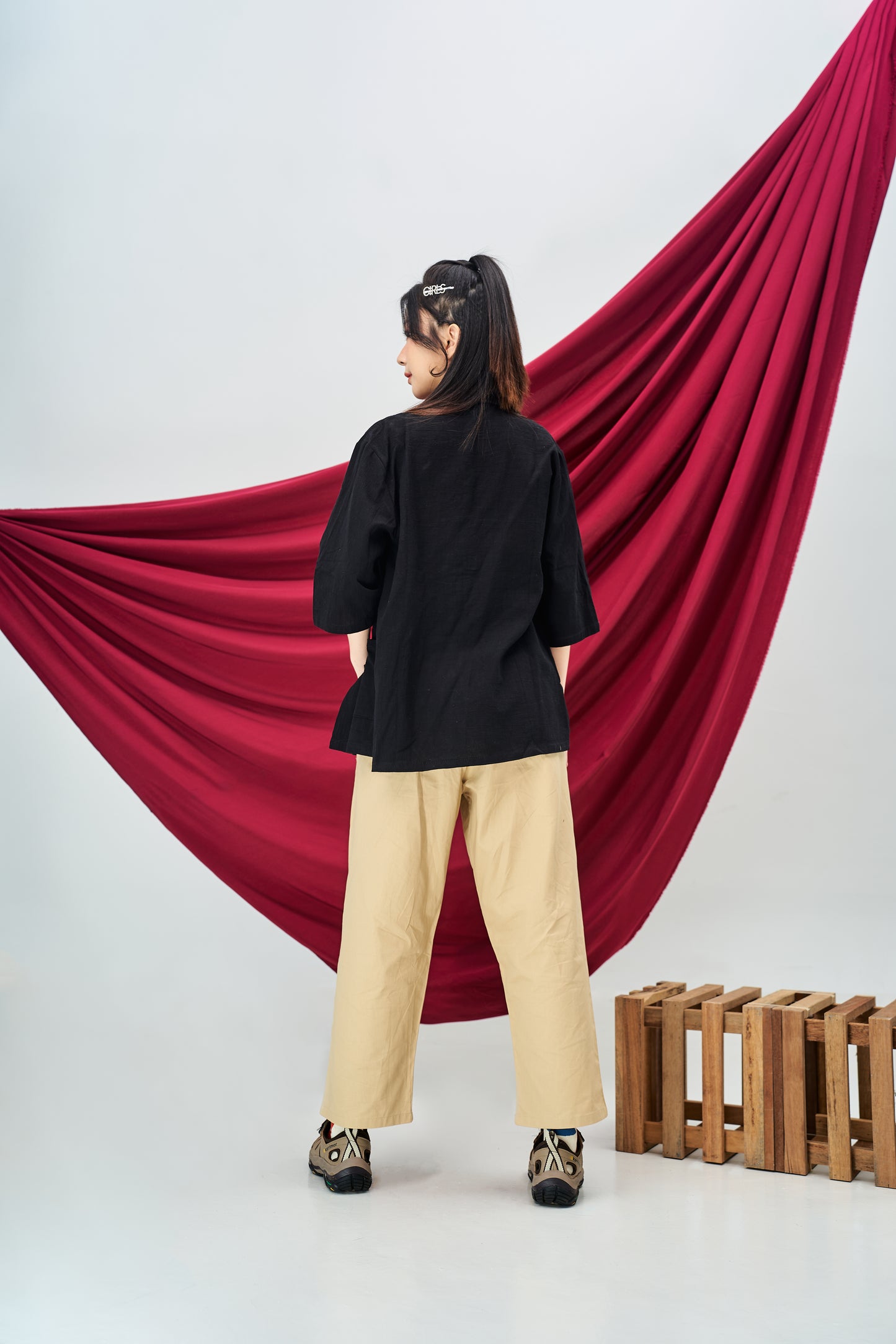 Cotton Linen Tang Suit in Black