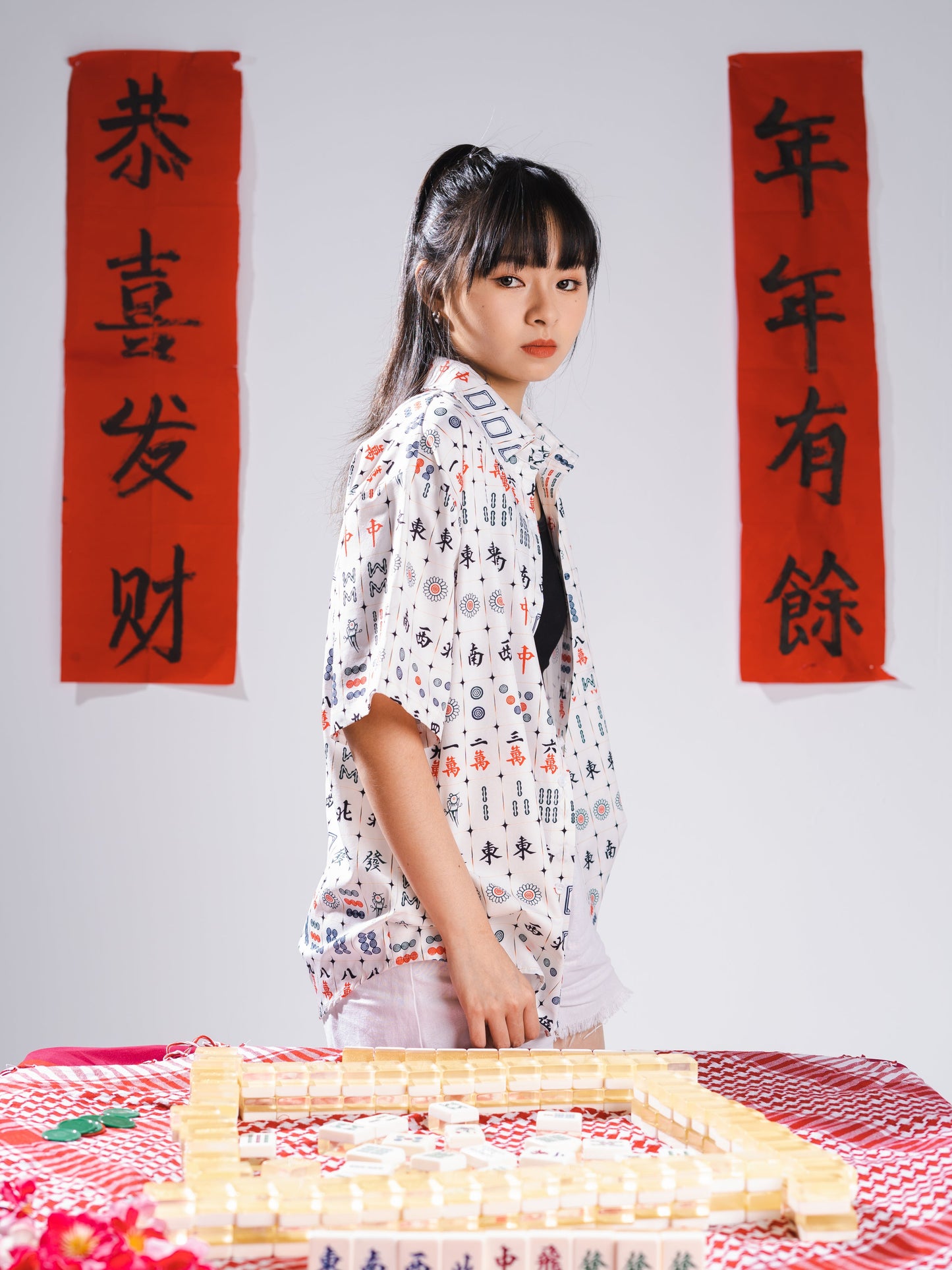 Oversized Buttoned Mahjong Shirt