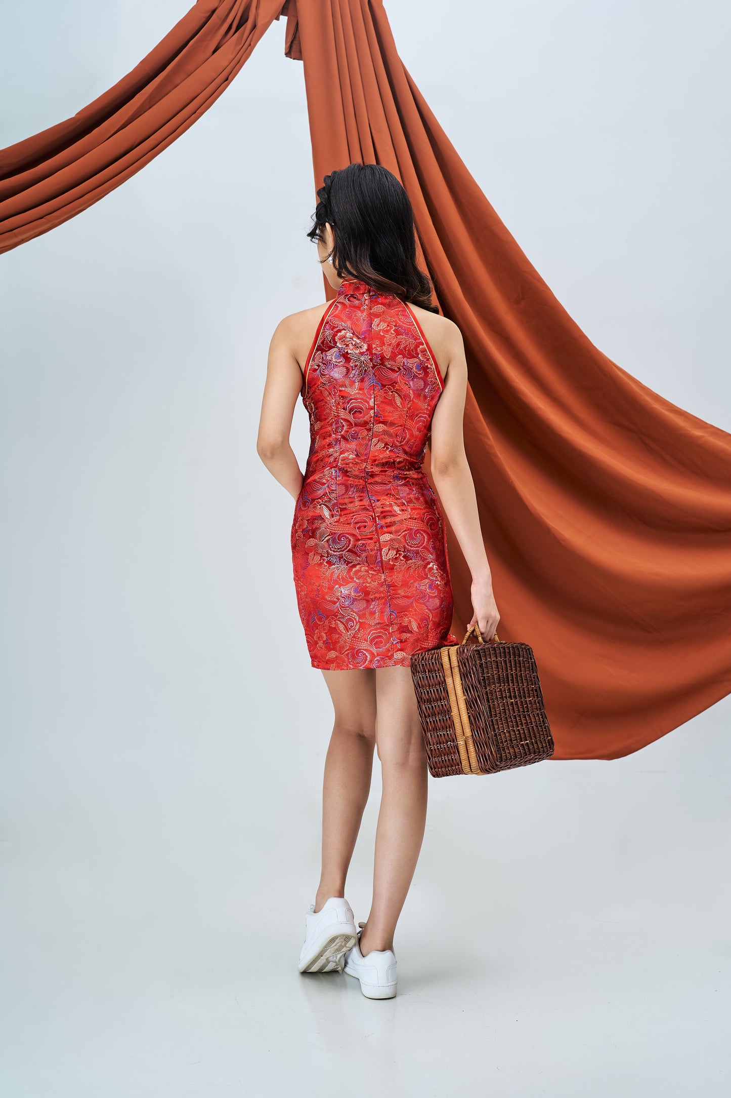 High-Neck Halter Cheongsam in Red