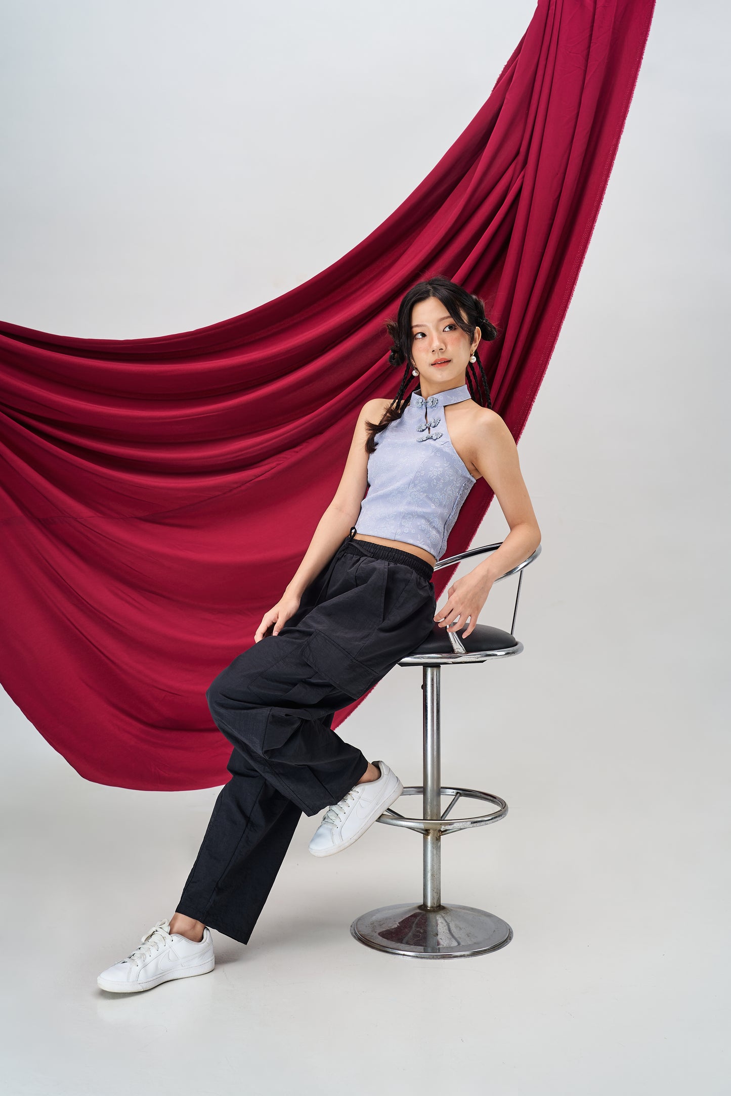 Halter Low Back Cheongsam Vest in Baby Blue