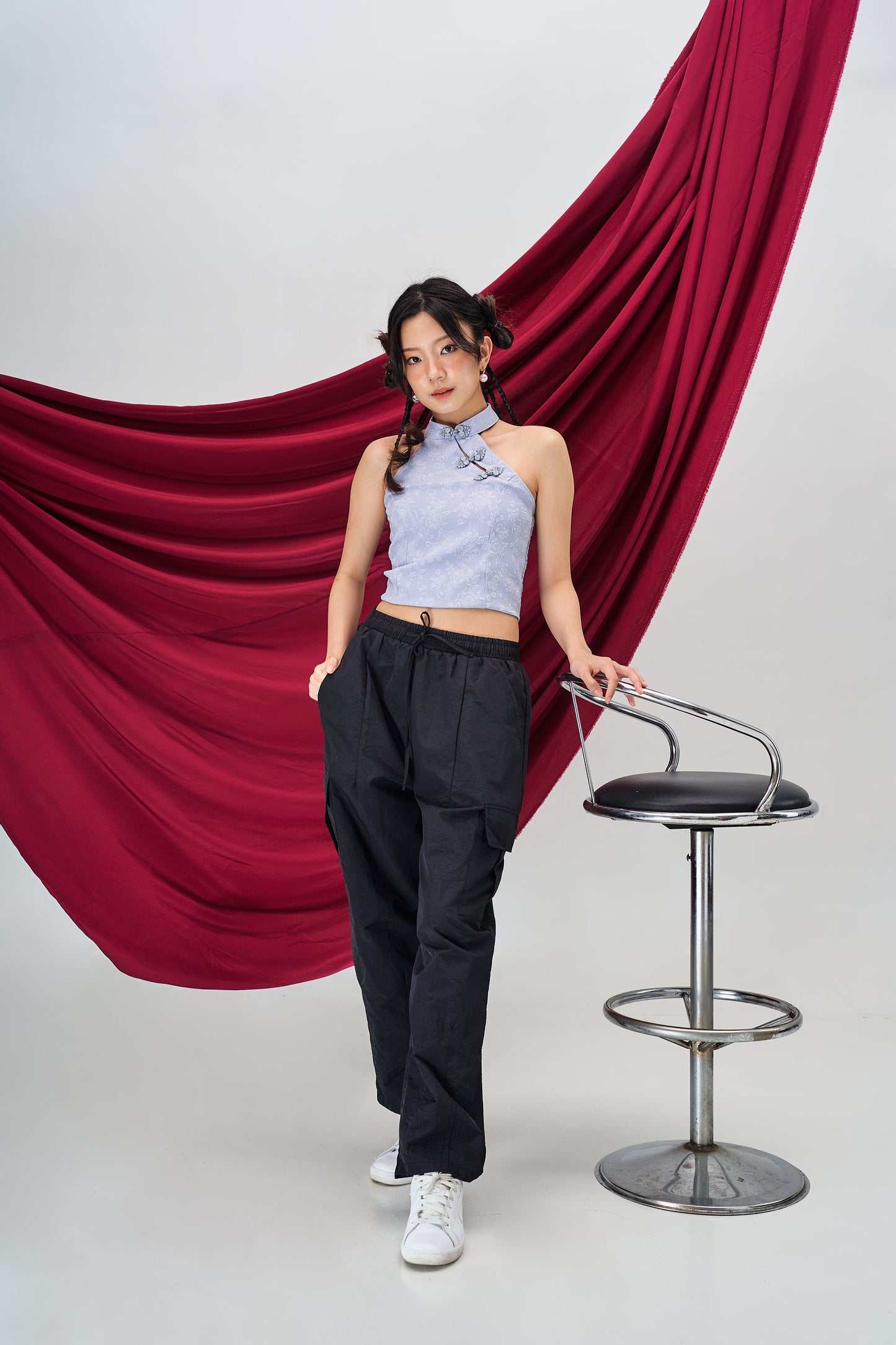 Halter Low Back Cheongsam Vest in Baby Blue