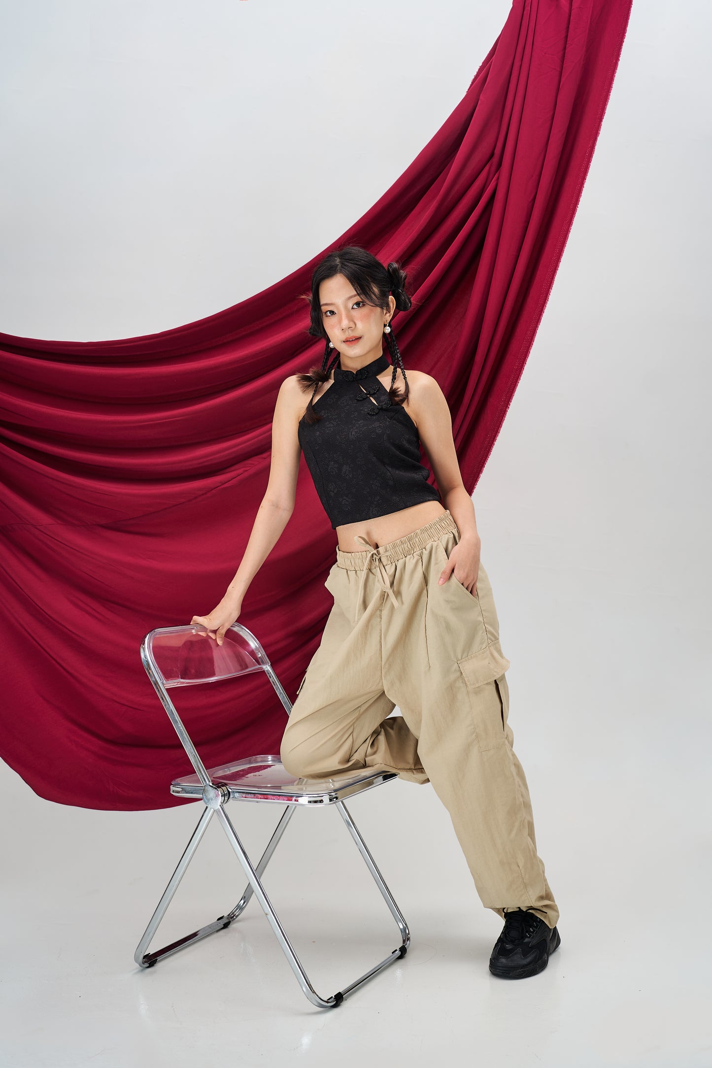 Halter Low Back Cheongsam Vest in Black