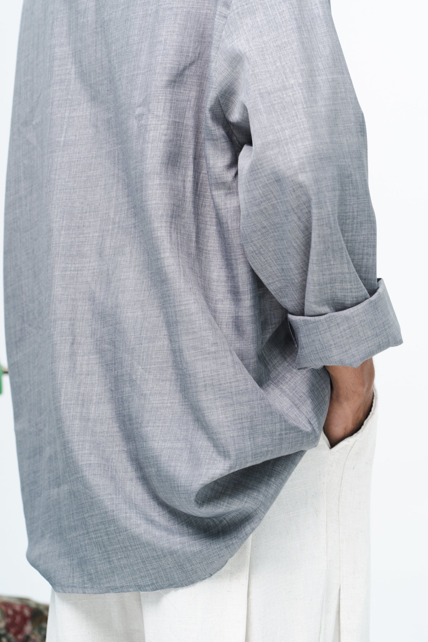 Ishraq Men Collar Shirt in Grey (Size S)