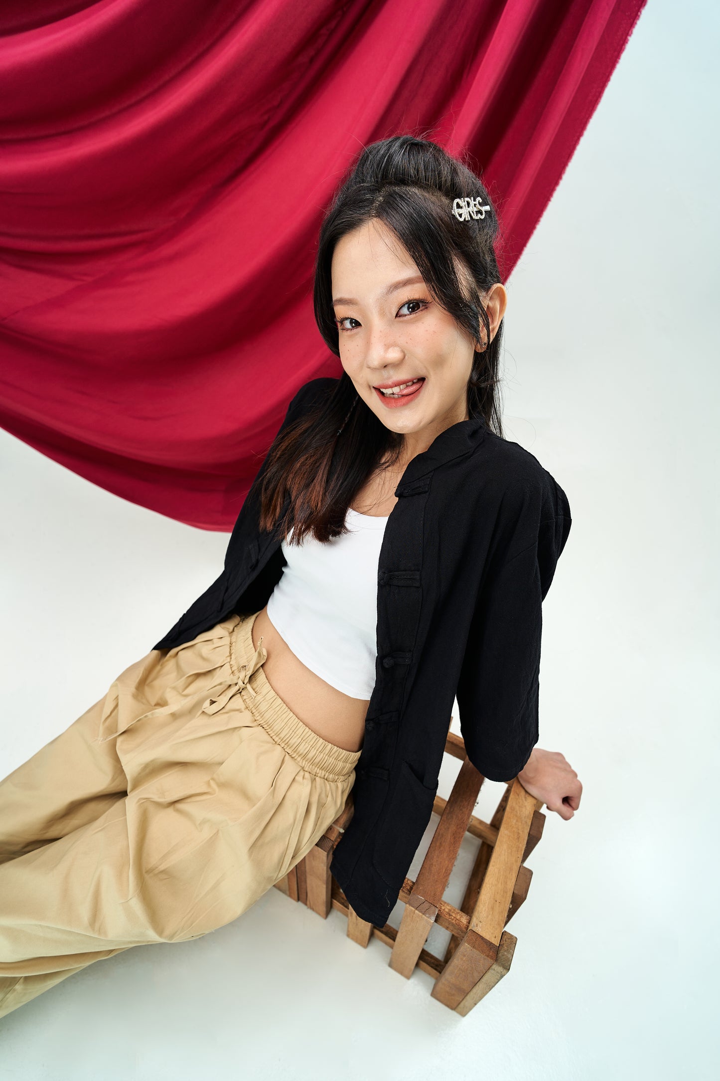 Cotton Linen Tang Suit in Black