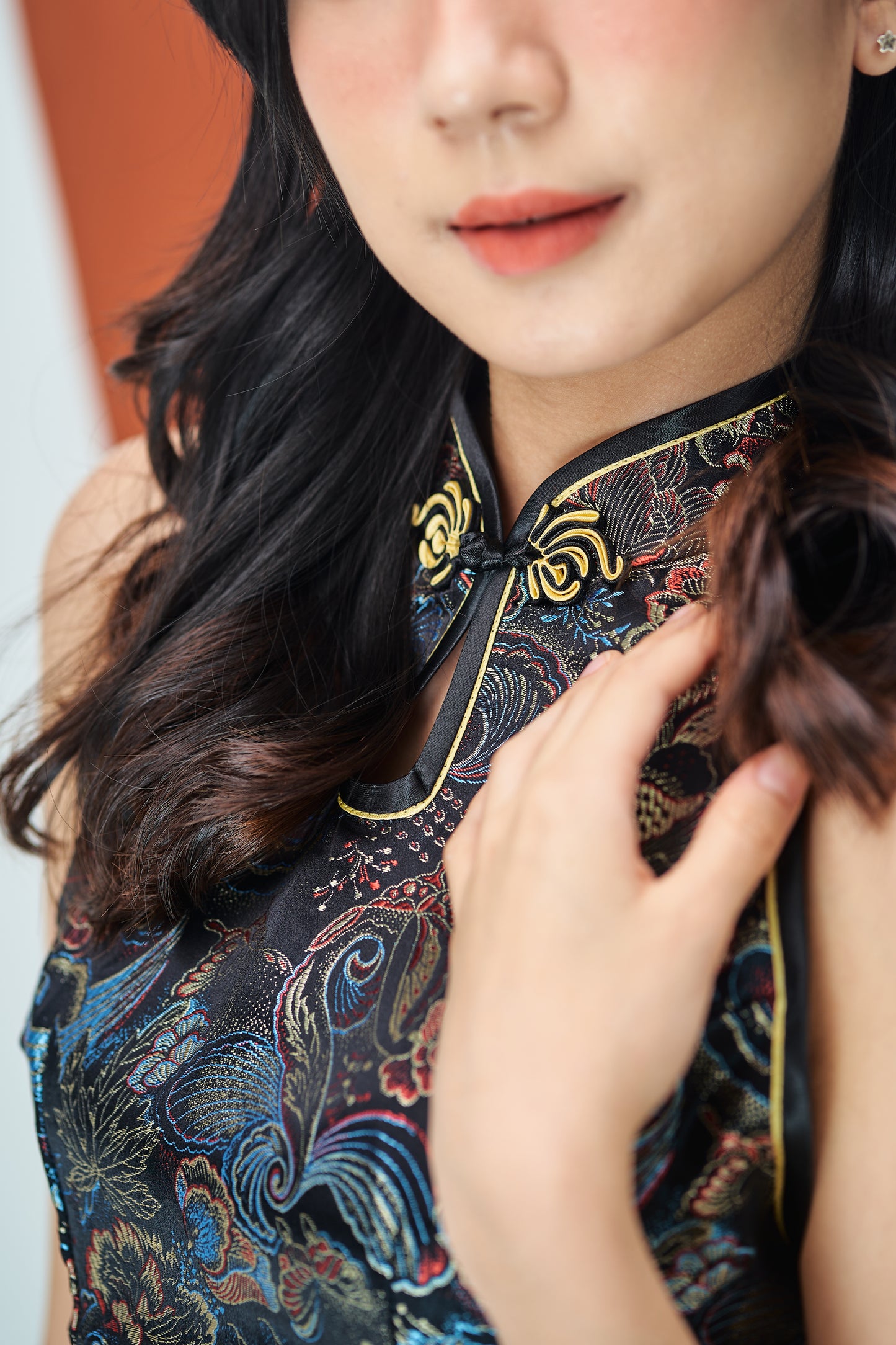 High-Neck Halter Cheongsam in Black