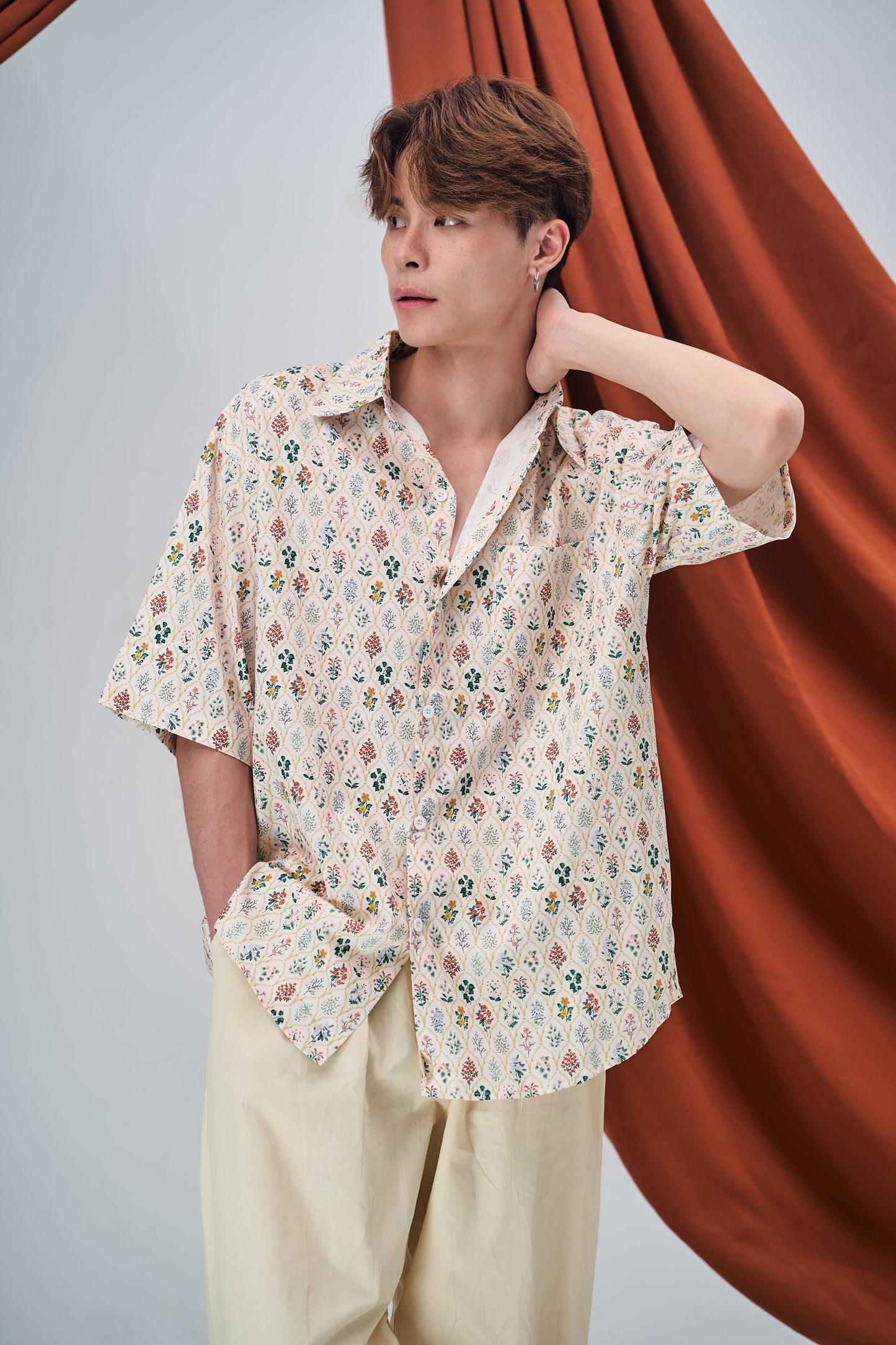 Retro Flora Oversized Shirt in Cream