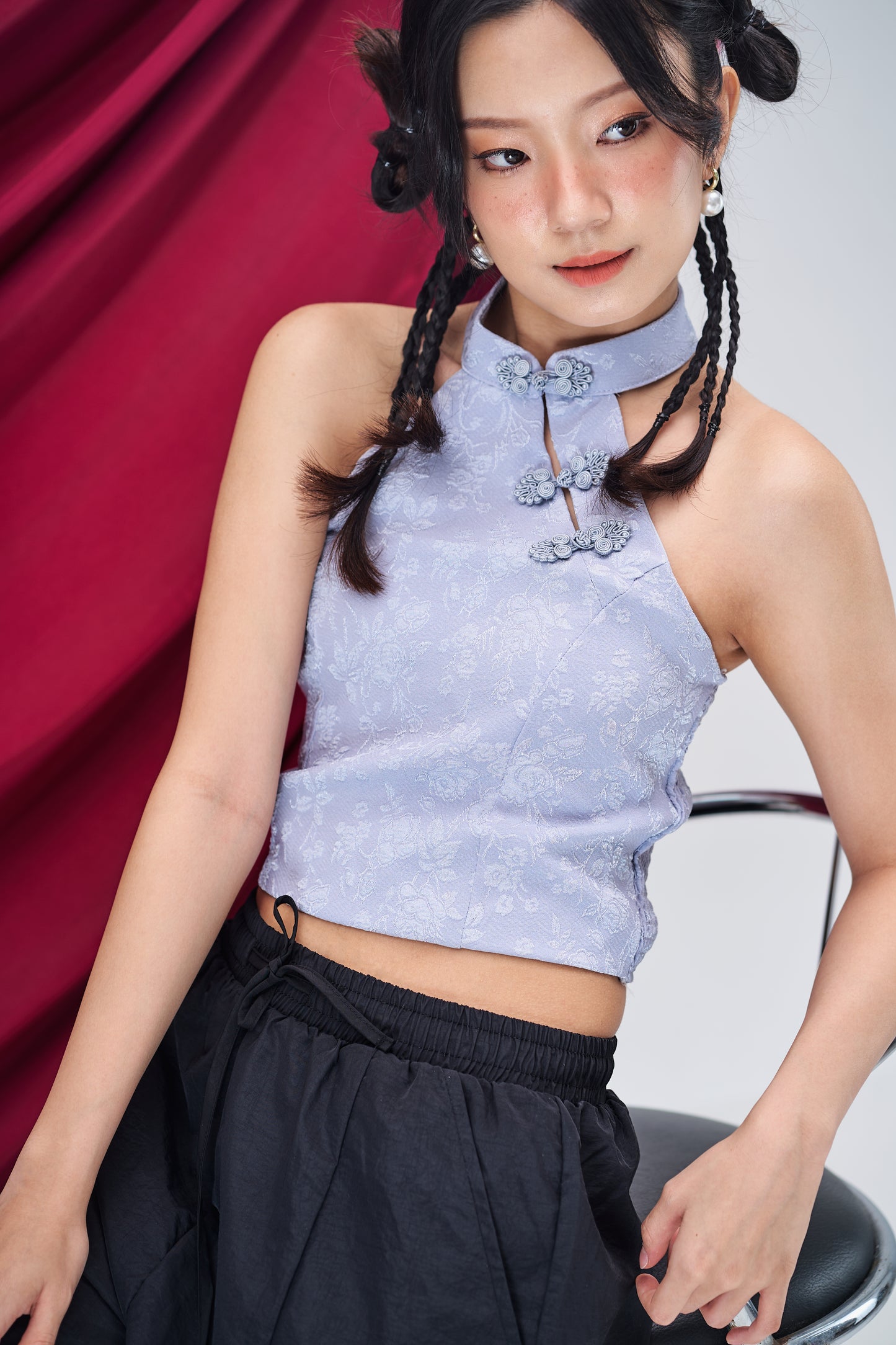 Halter Low Back Cheongsam Vest in Baby Blue