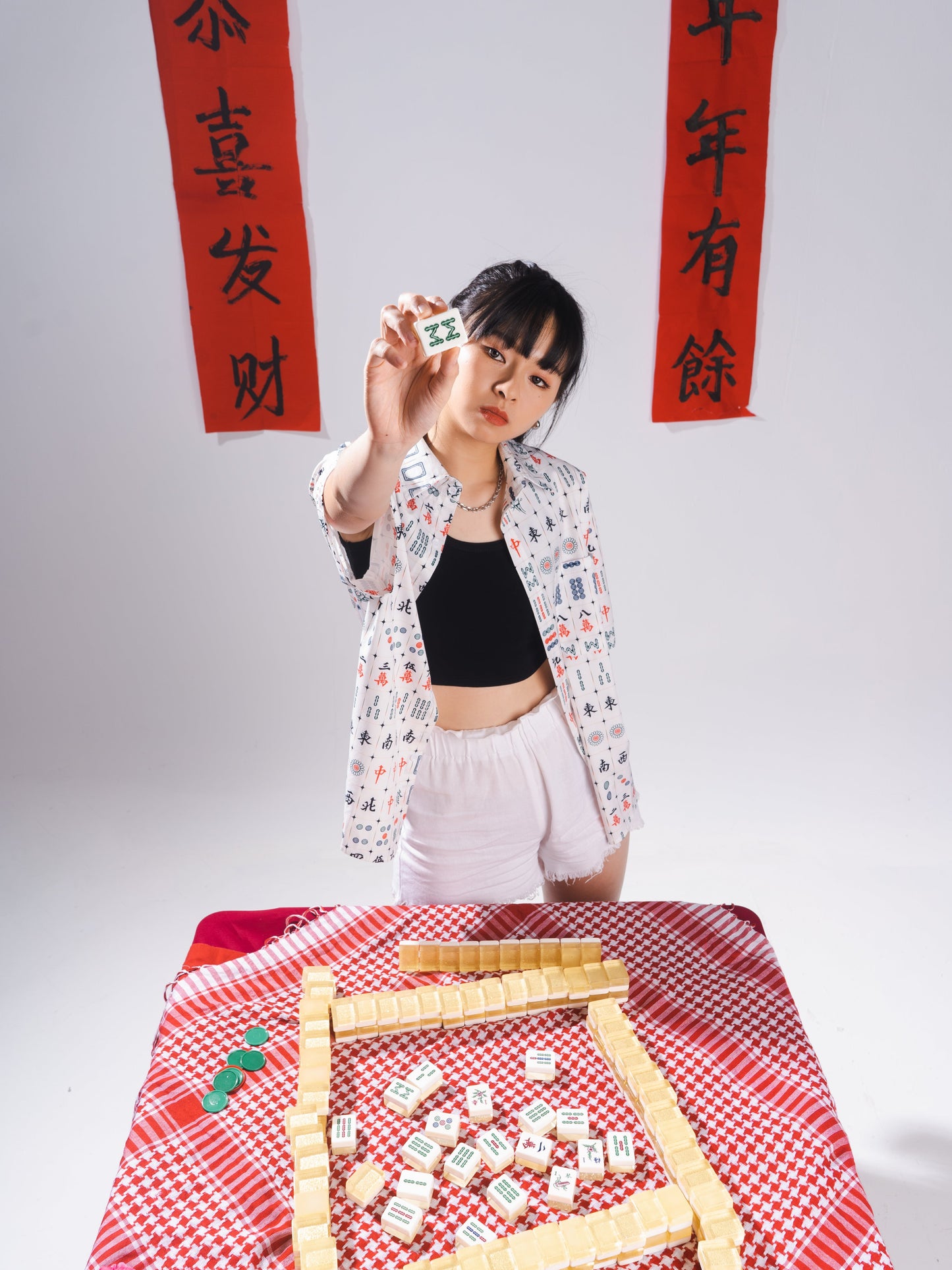 Oversized Buttoned Mahjong Shirt