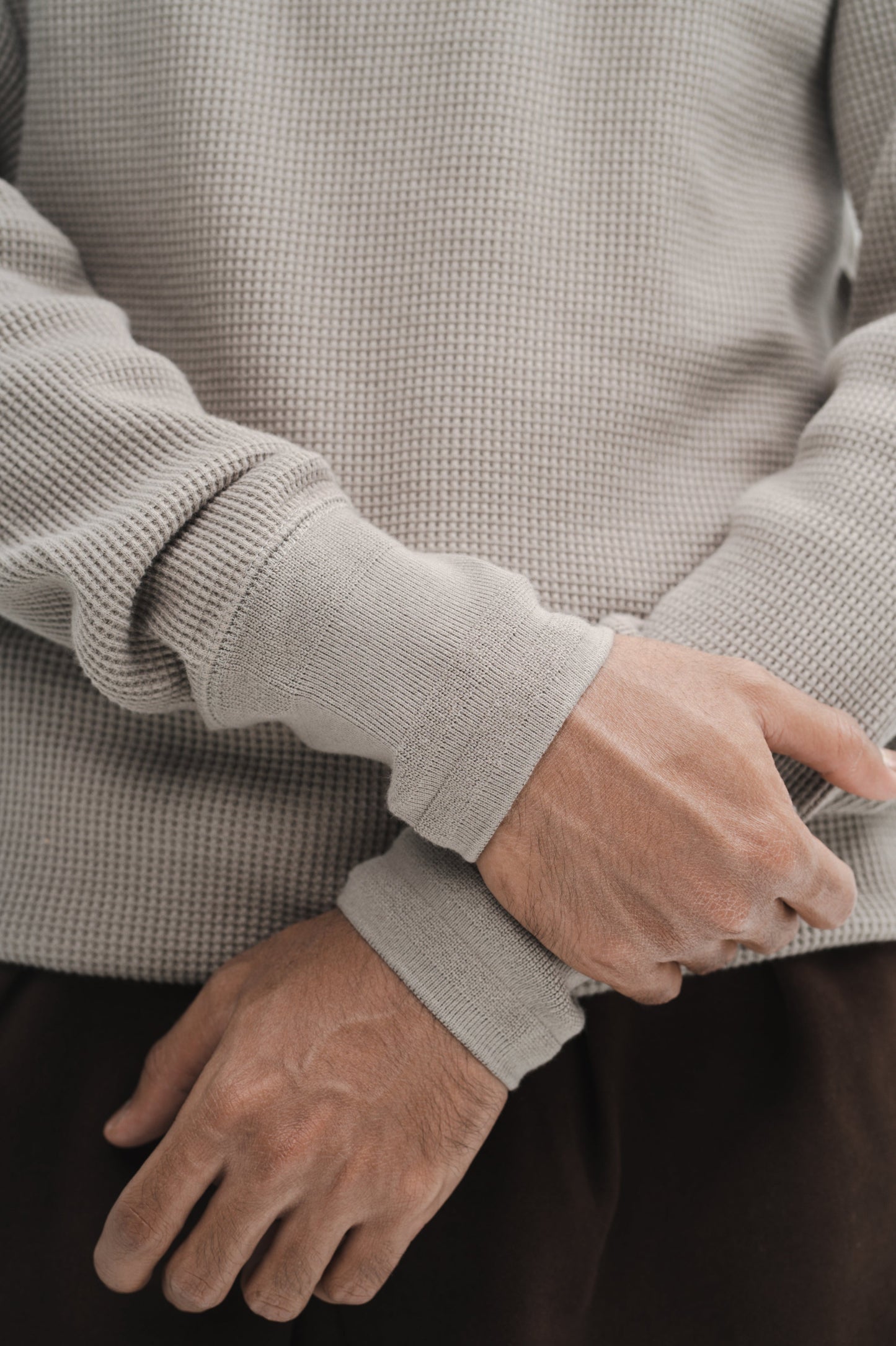 Aqil Waffle Long Sleeves Shirt in Beige (Size S)