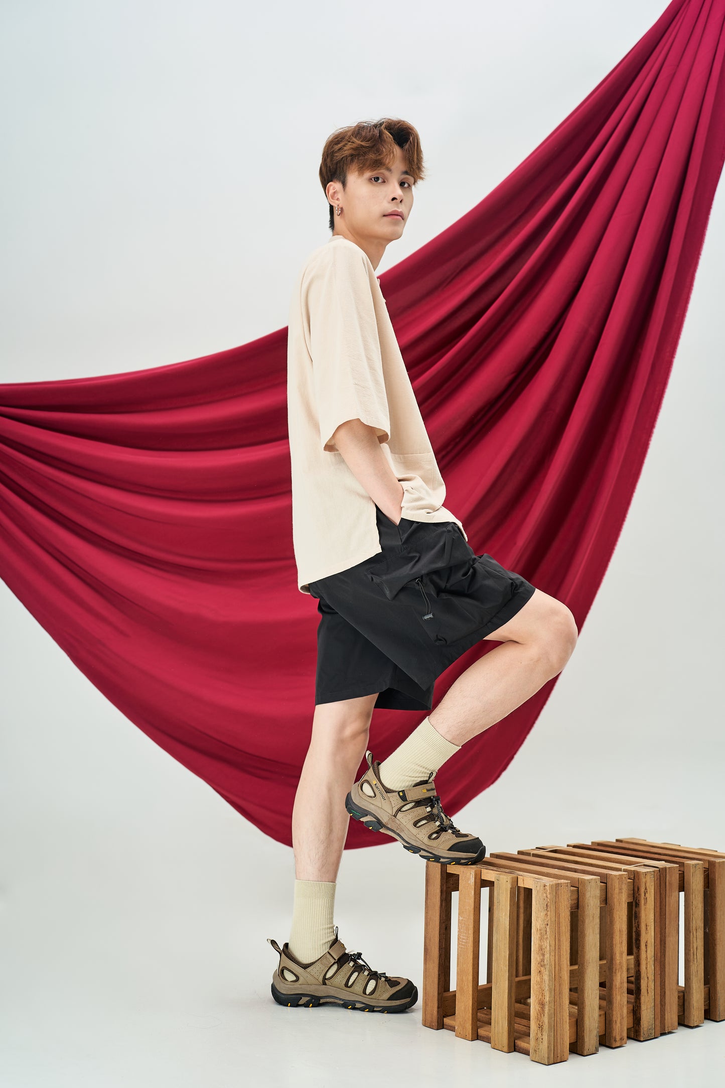 Cotton Linen Tang Suit in Beige