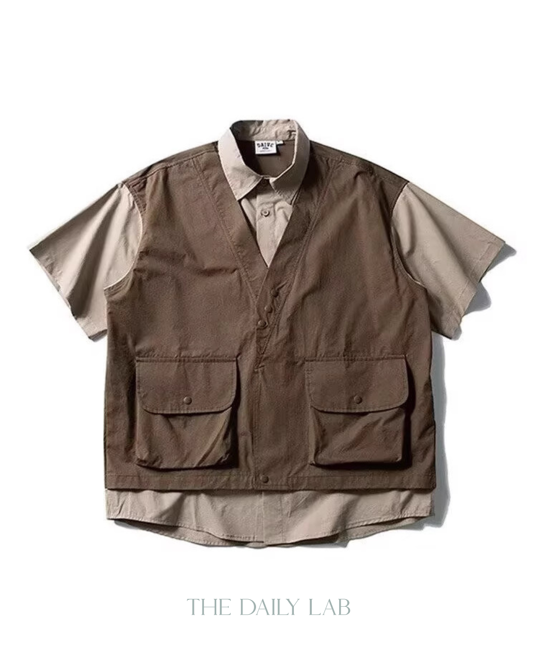 Japanese Techwear Layered Shirt in Khaki