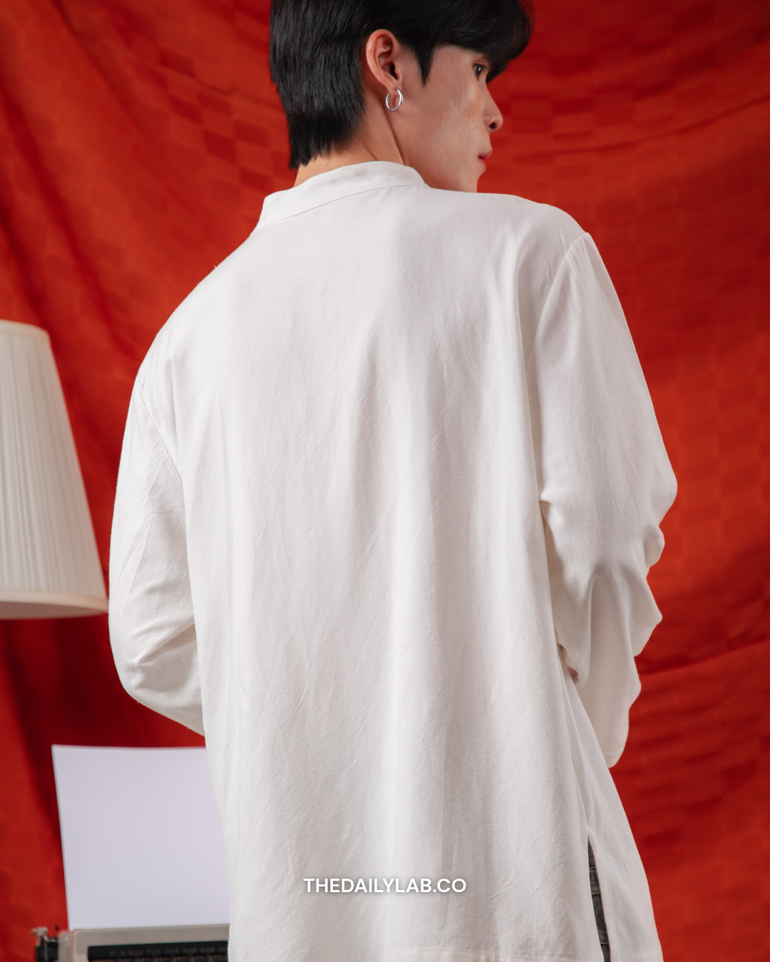 Vintage Mandarin Linen Shirt in White