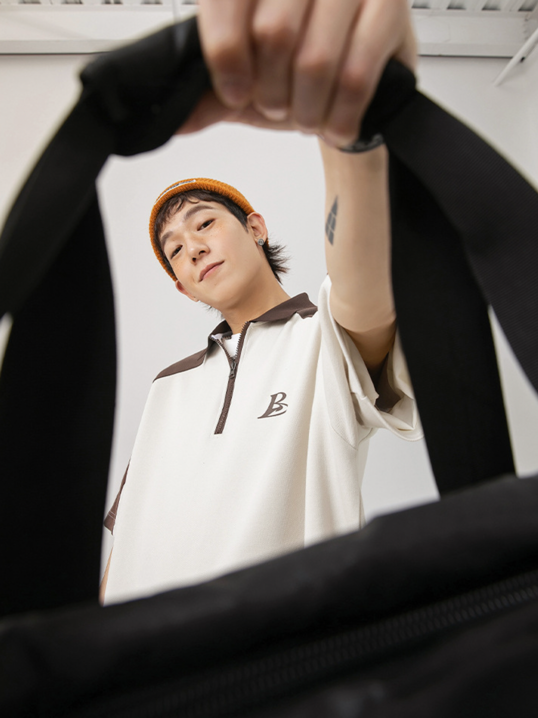 250G Heritage Half-Zip Oversized Tee in Brown