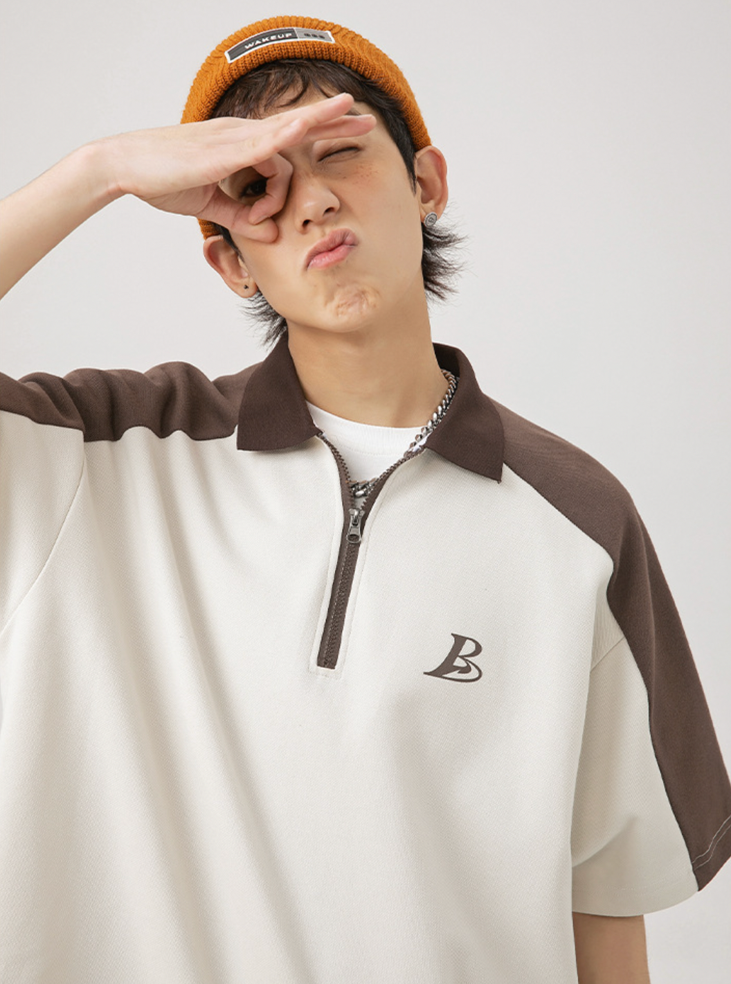 250G Heritage Half-Zip Oversized Tee in Brown