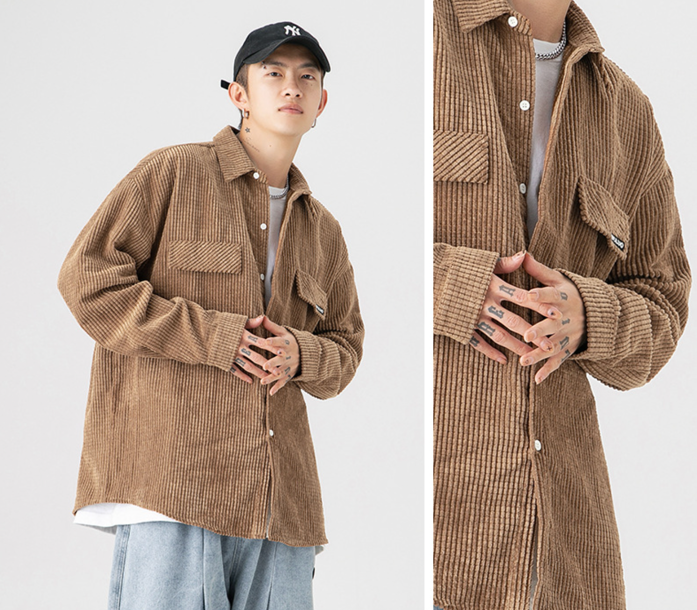 Vintage Waffle Oversized Shirt in Khaki (Size XL)
