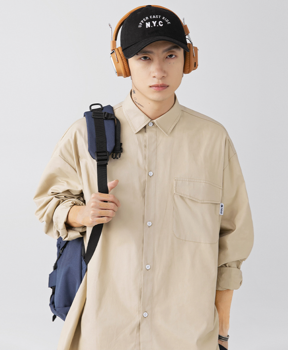 Cotton Buttoned Oversized Shirt in Beige