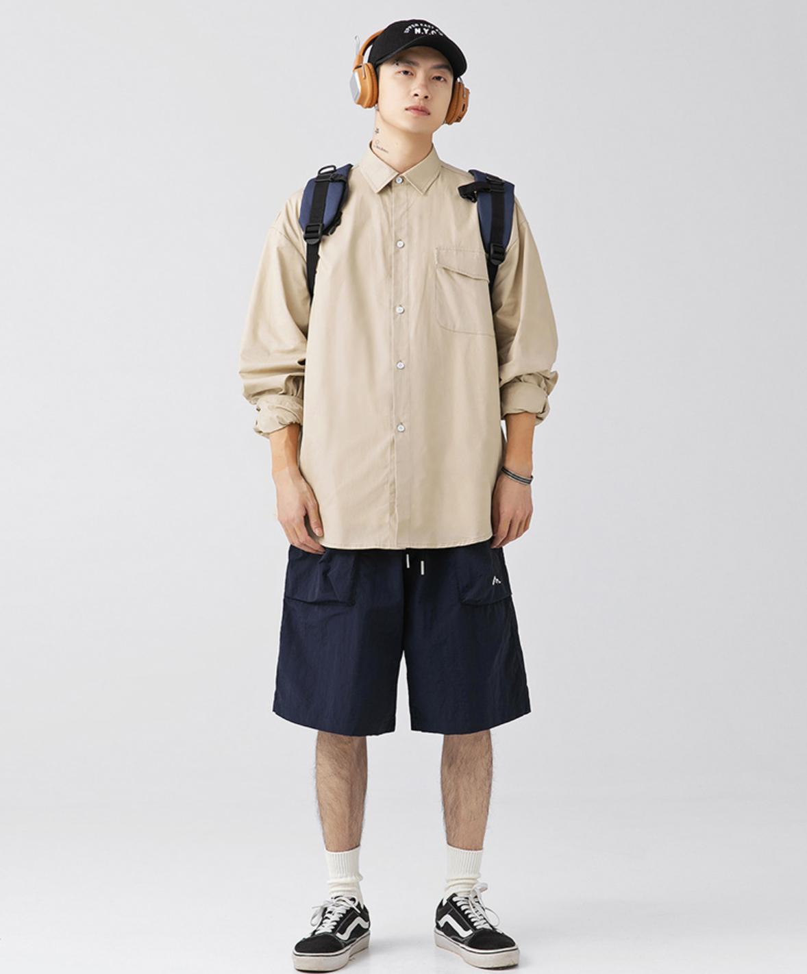 Cotton Buttoned Oversized Shirt in Beige