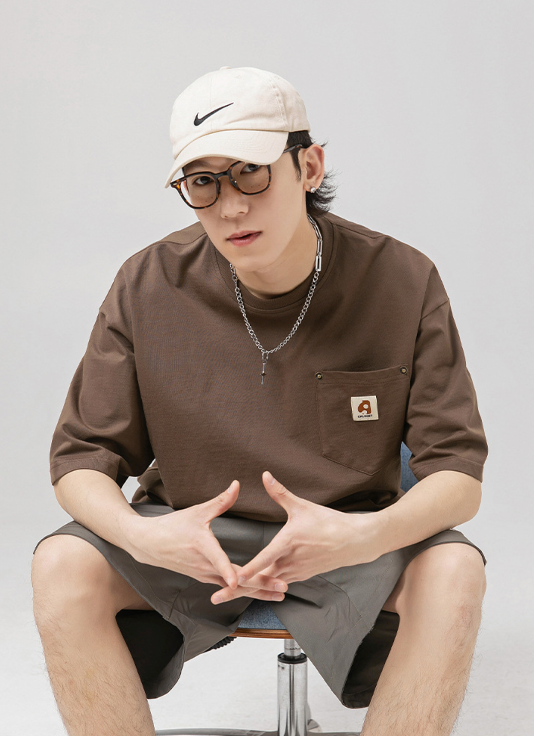 Pocketed Oversized Vintage Tee in Brown