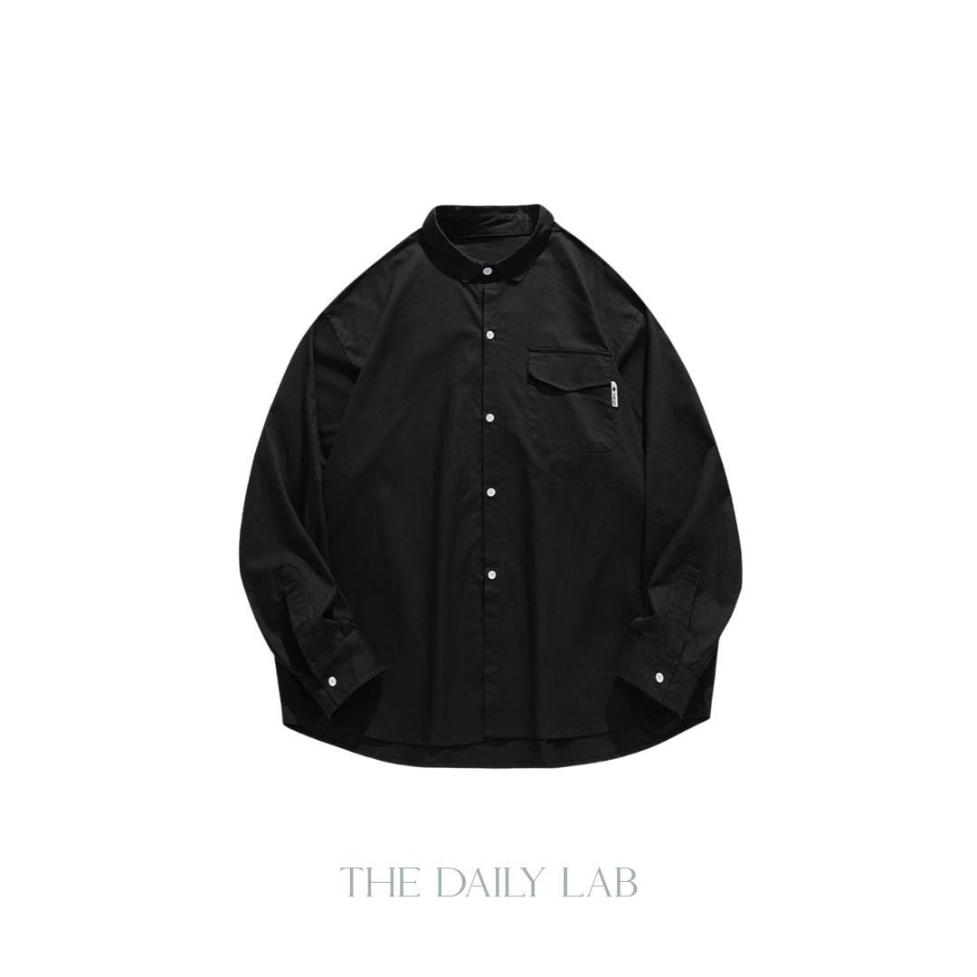 Cotton Buttoned Oversized Shirt in Black