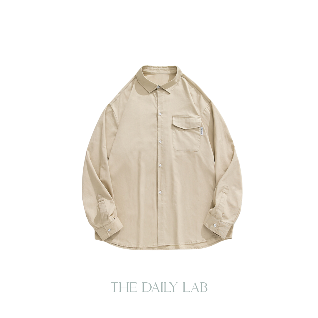 Cotton Buttoned Oversized Shirt in Beige