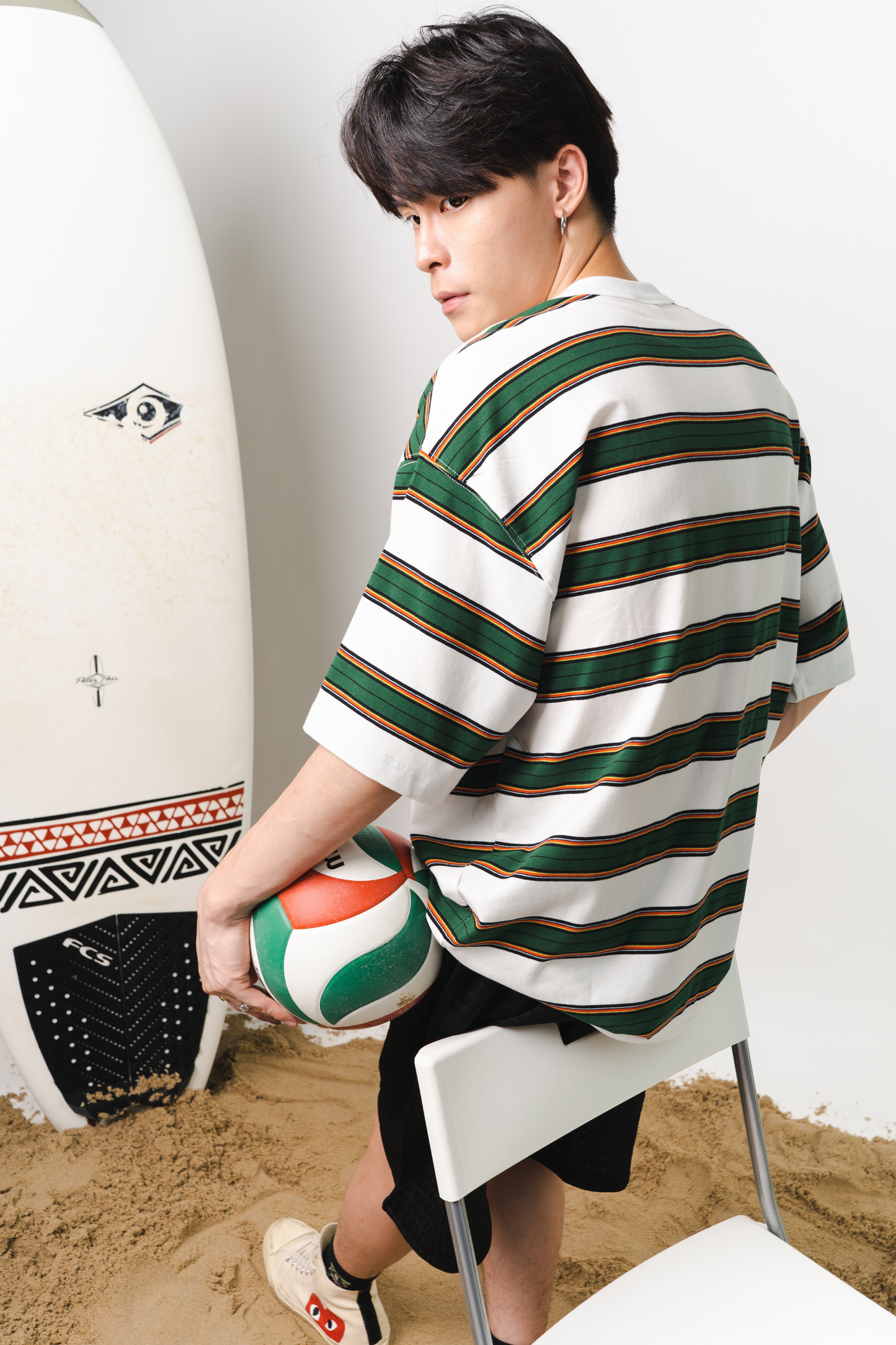Pocketed Striped Oversized Tee