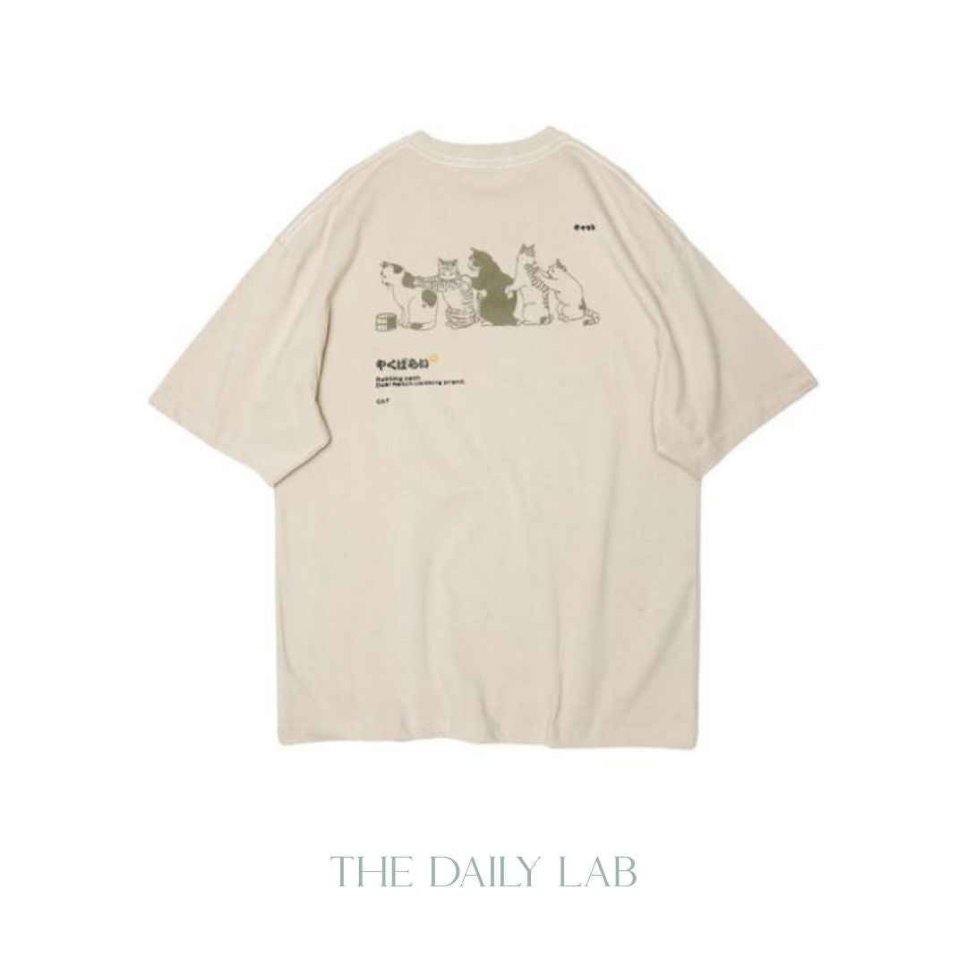 Cat Graphic Tee in Beige