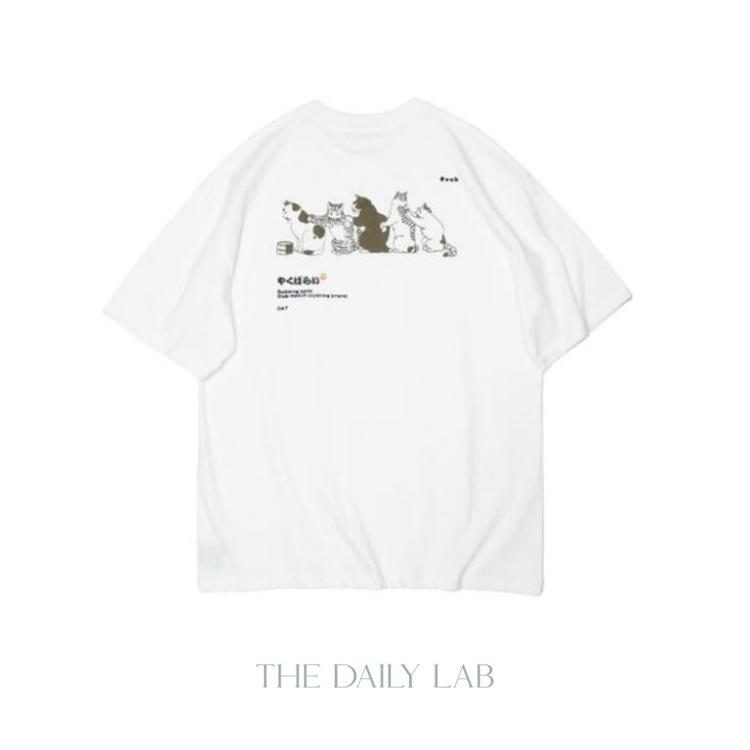 Cat Graphic Tee in White