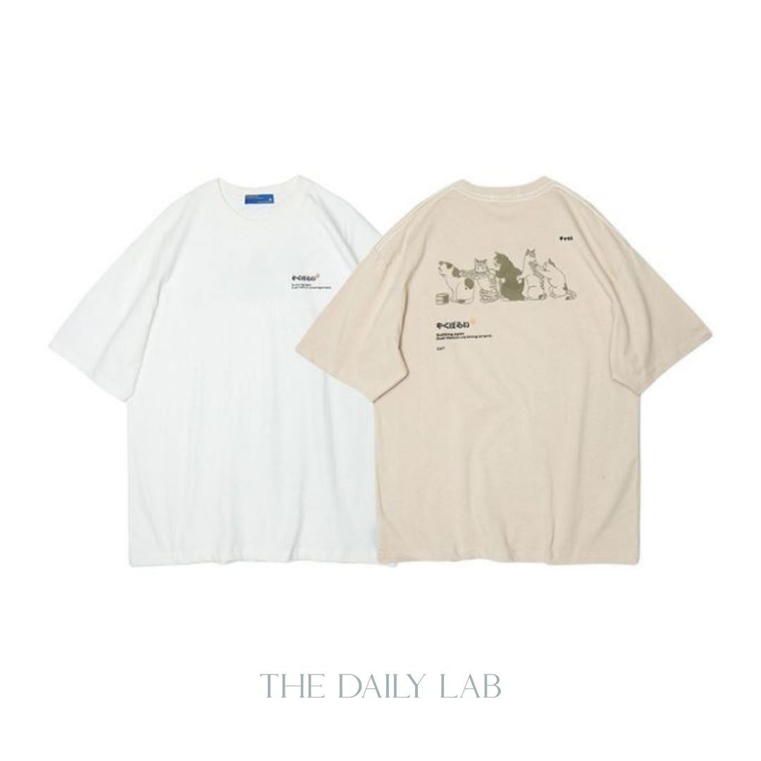 Cat Graphic Tee in Beige