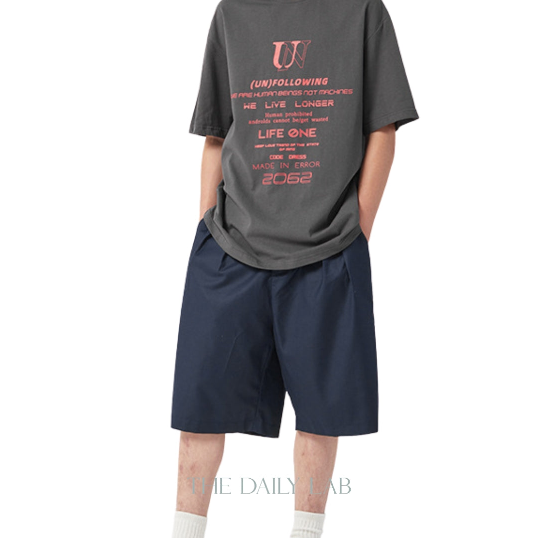 Buttoned Cotton Straight Pants in Blue