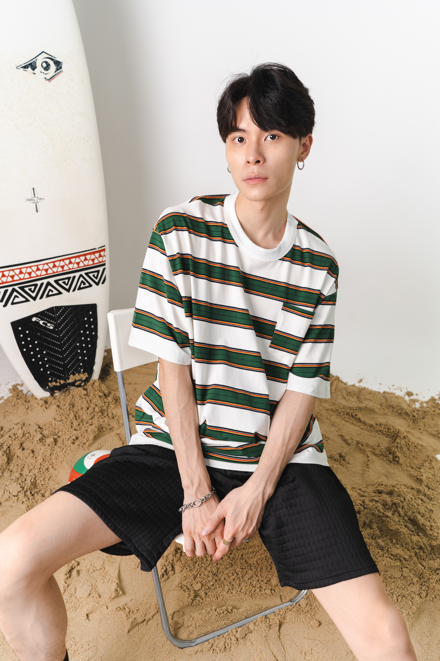 Pocketed Striped Oversized Tee
