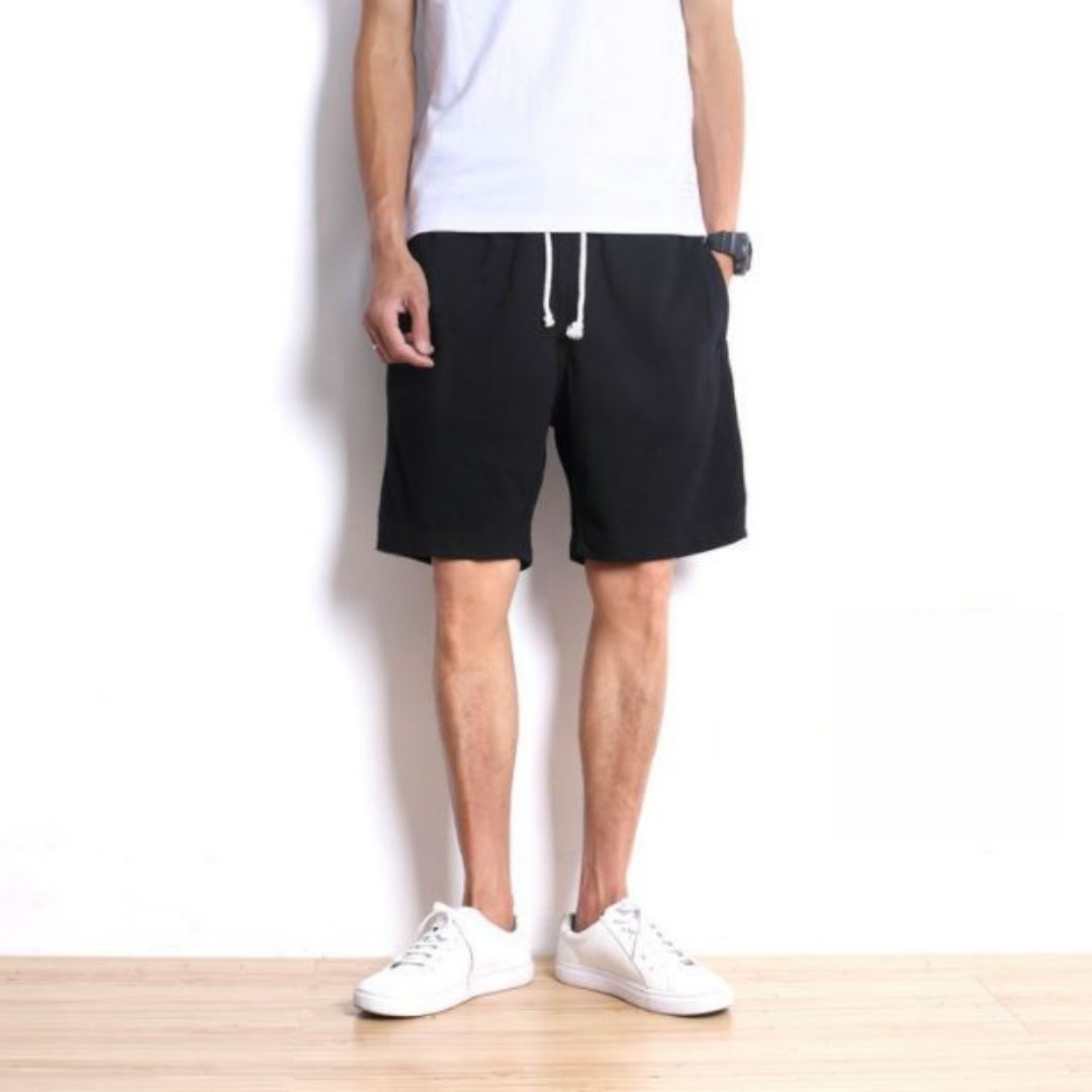 Cotton Drawstring Shorts in Black