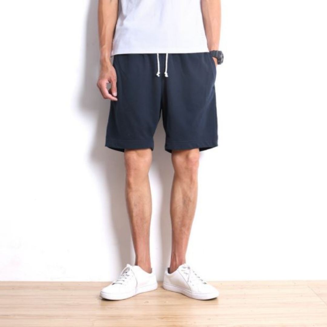 Cotton Drawstring Shorts in Dark Blue