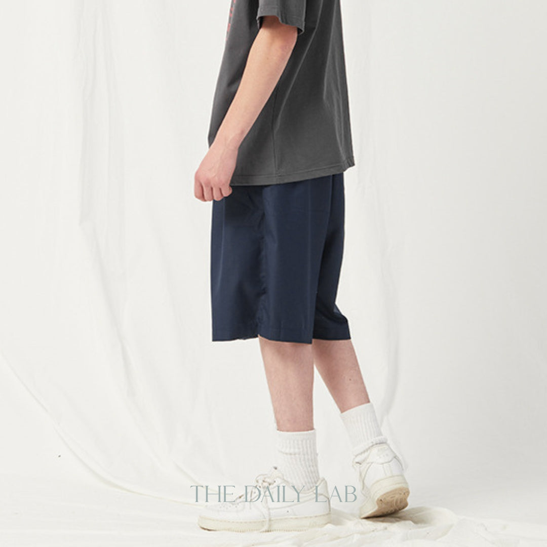 Buttoned Cotton Straight Pants in Blue