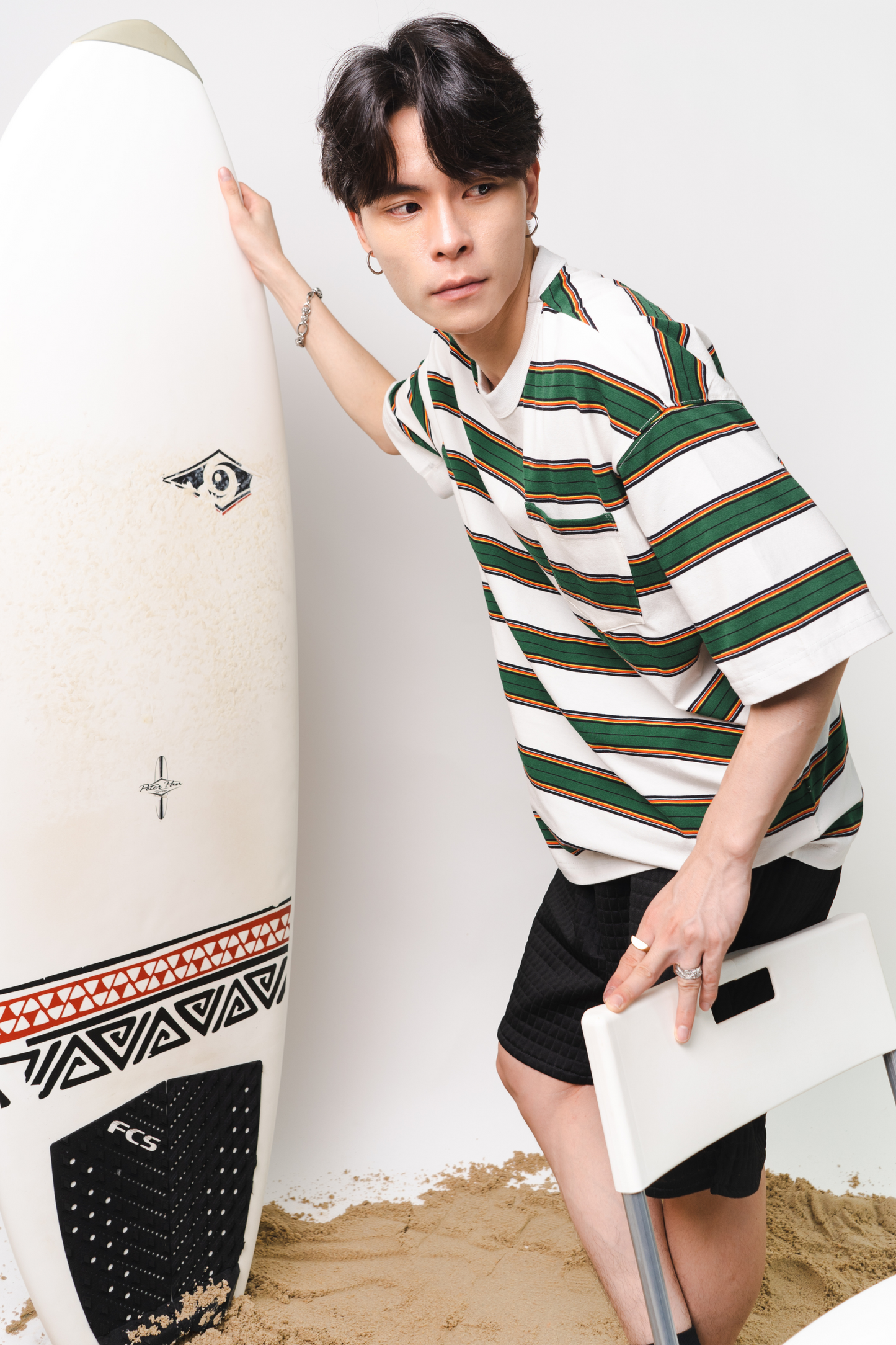 Pocketed Striped Oversized Tee
