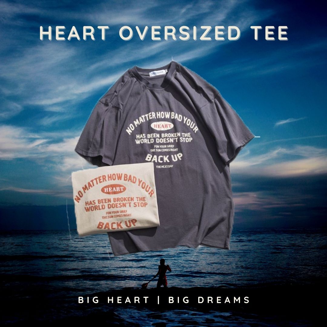 Heart Oversized Tee in Khaki