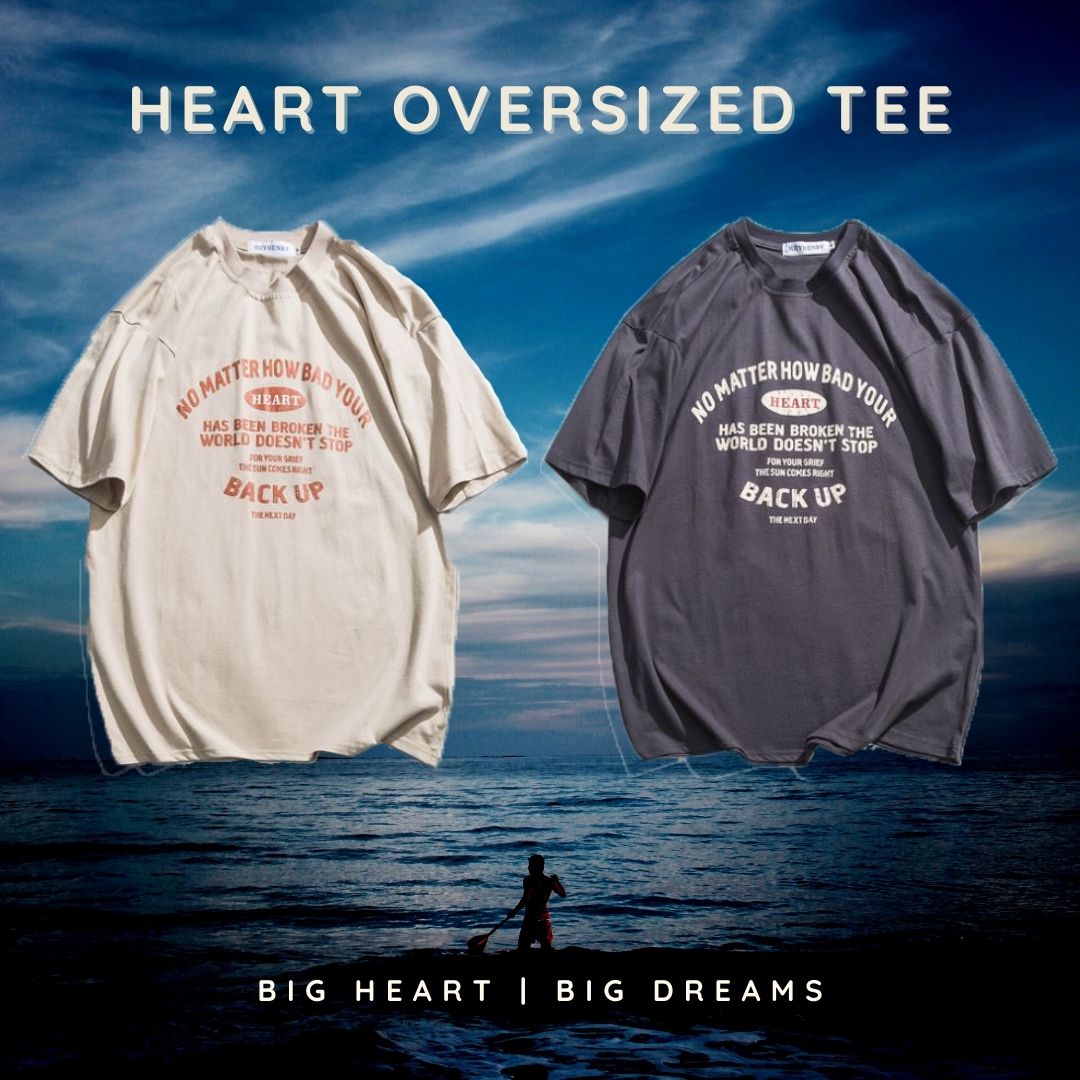 Heart Oversized Tee in Khaki