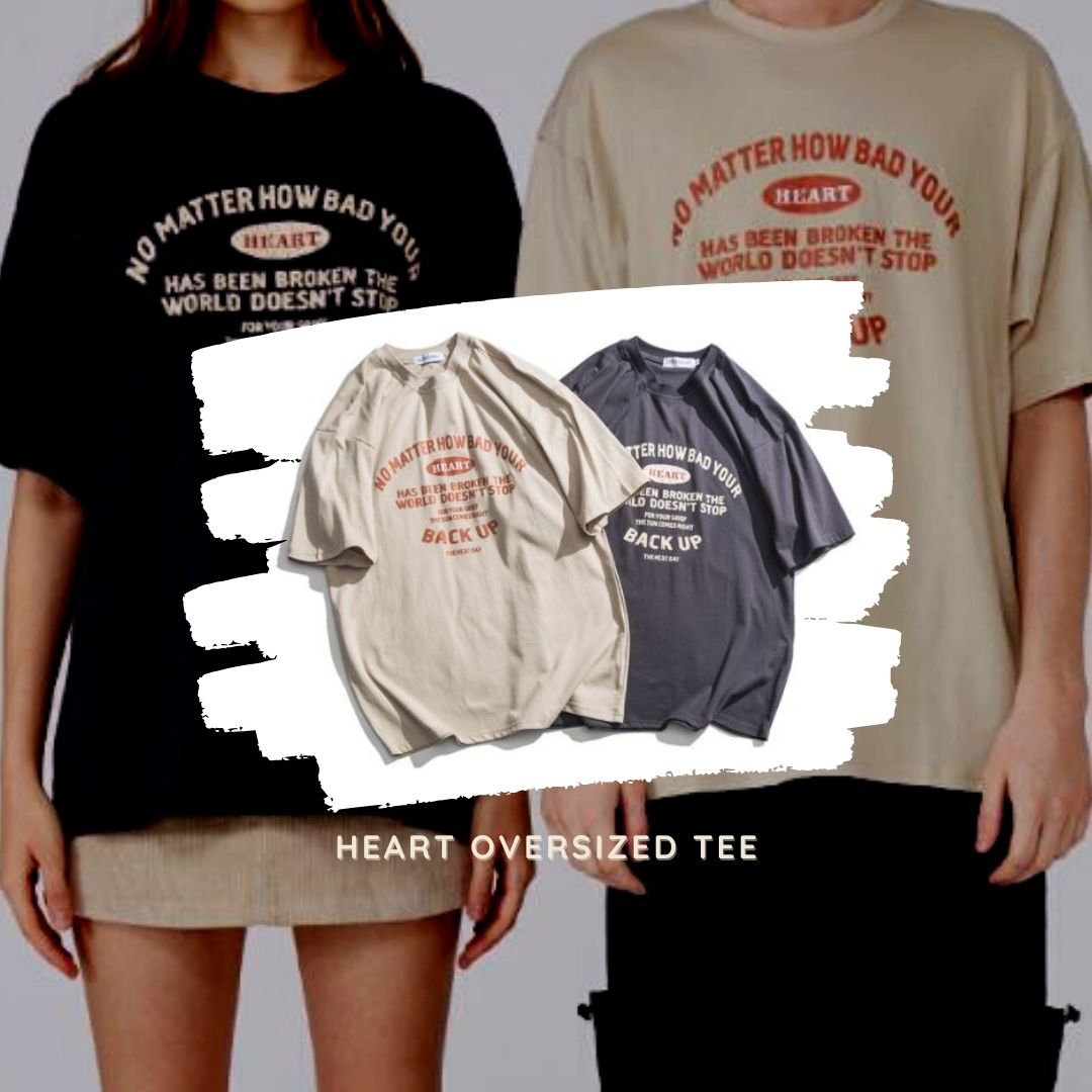Heart Oversized Tee in Grey