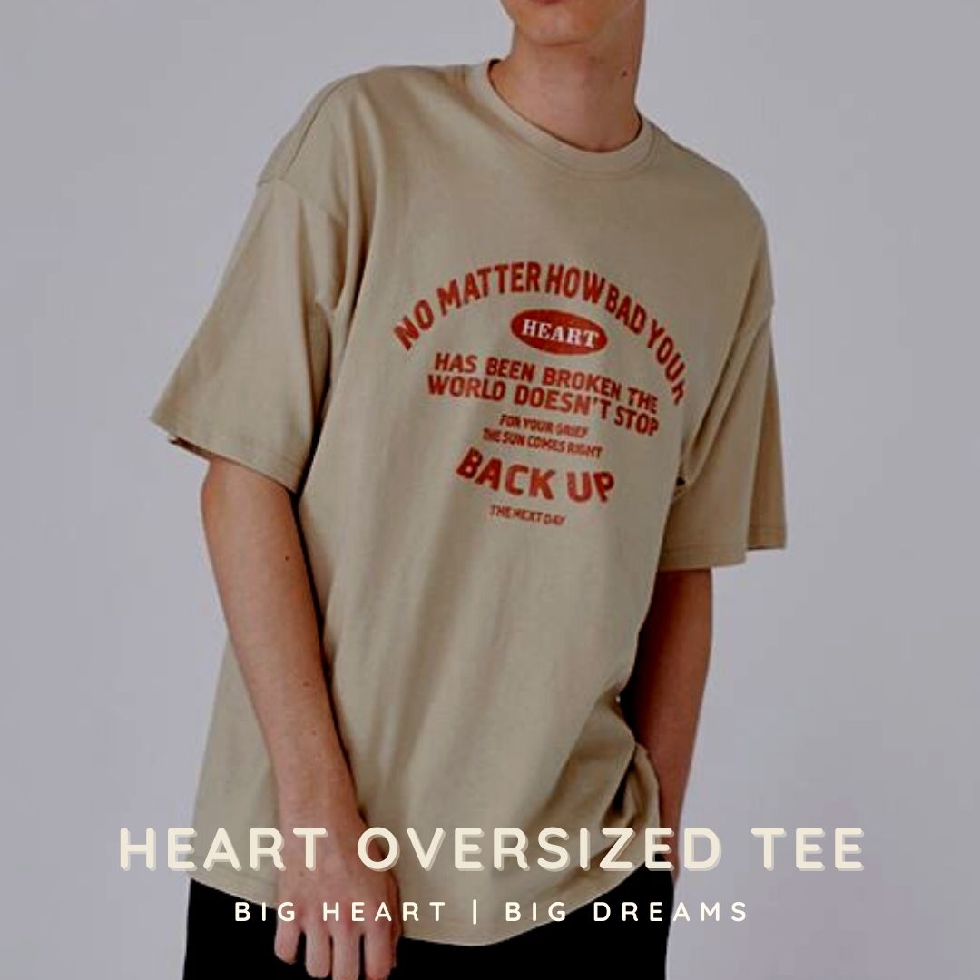 Heart Oversized Tee in Khaki