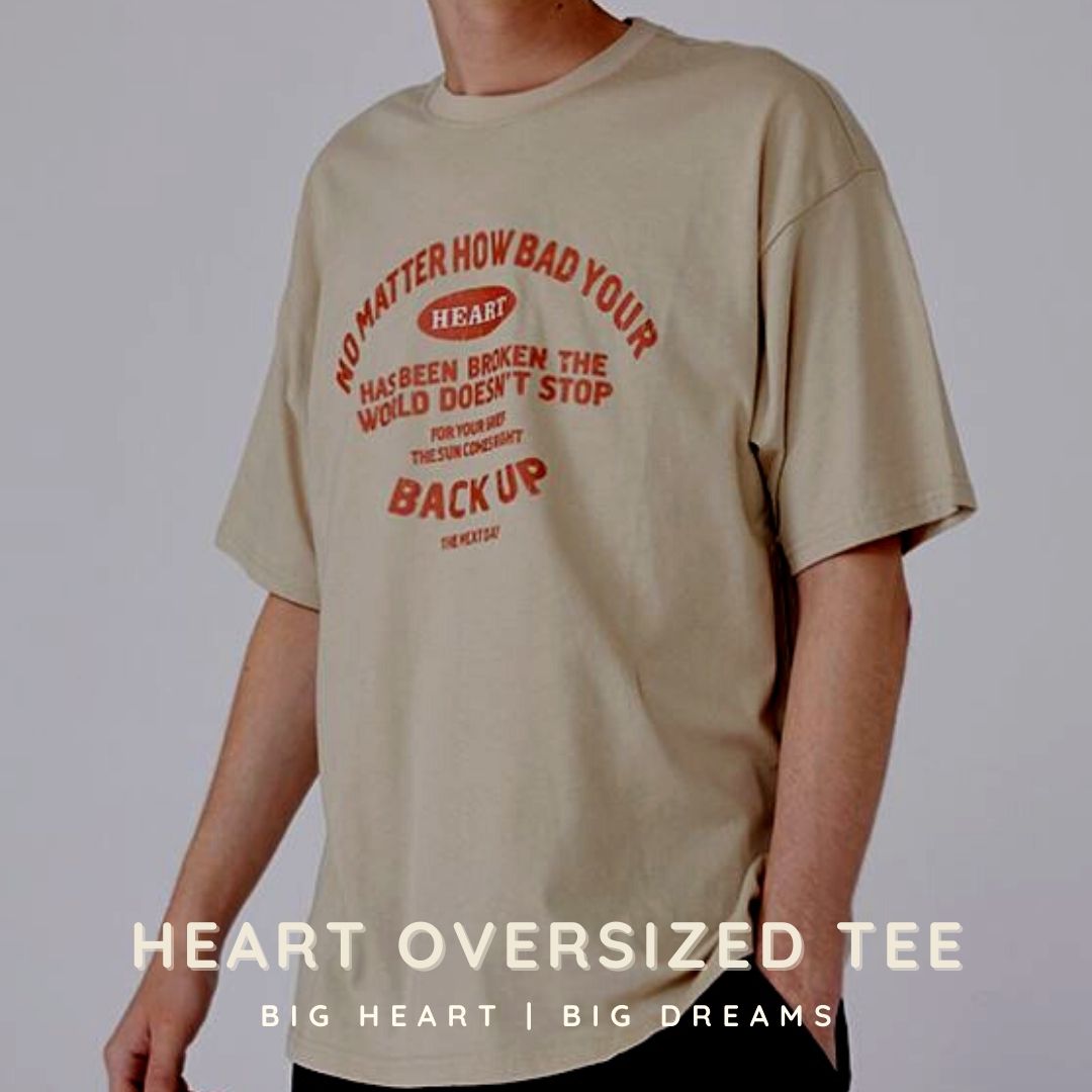 Heart Oversized Tee in Khaki
